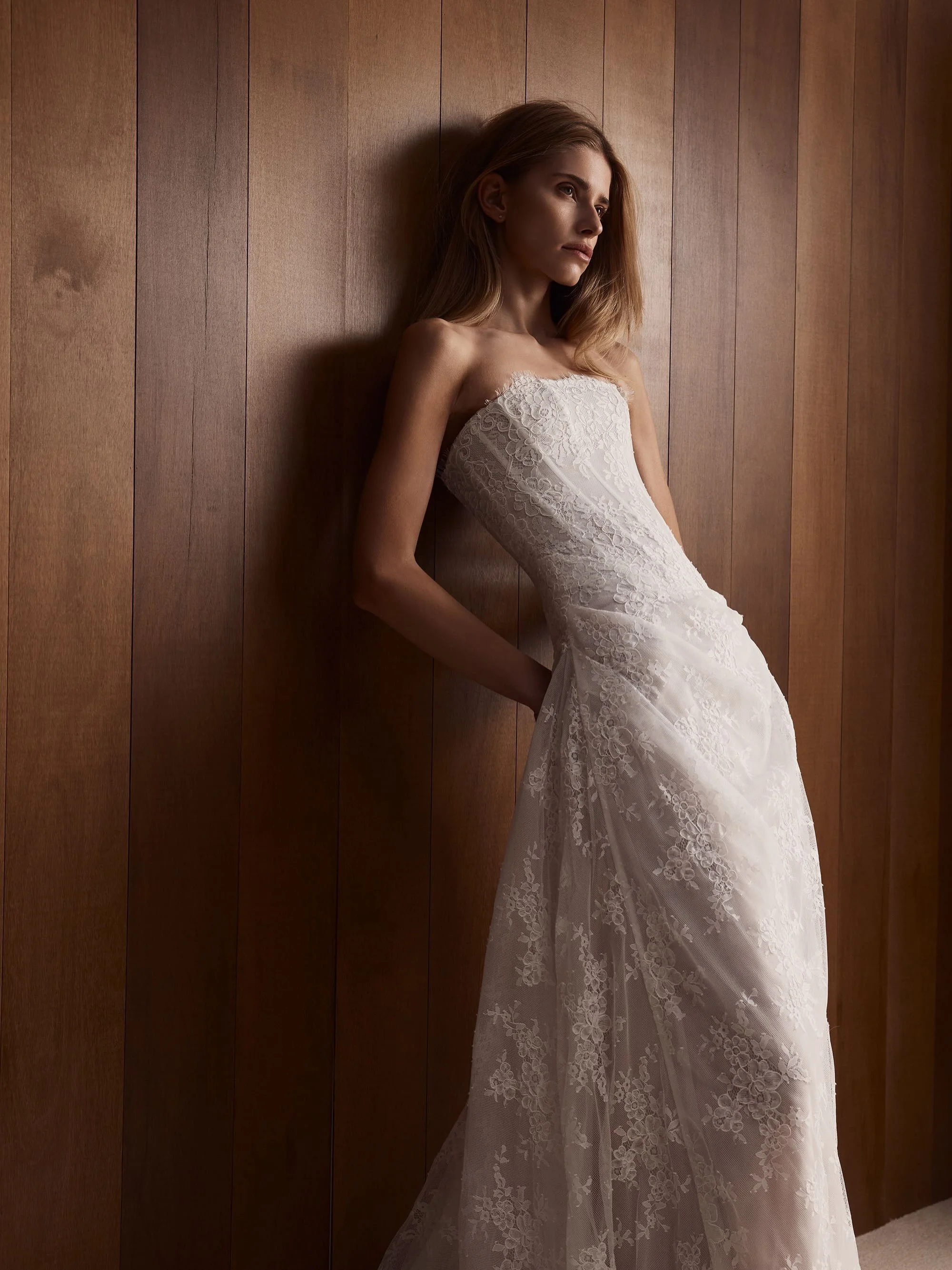 Now at The Aisle&hellip;

Quiet drama reimagined in Mimi. Lace without the noise, Mimi&rsquo;s silhouette is deliberately spare. A structured, strapless corset sees sheer lace panels layer over chiffon, casting soft contrast against warm shell for a 