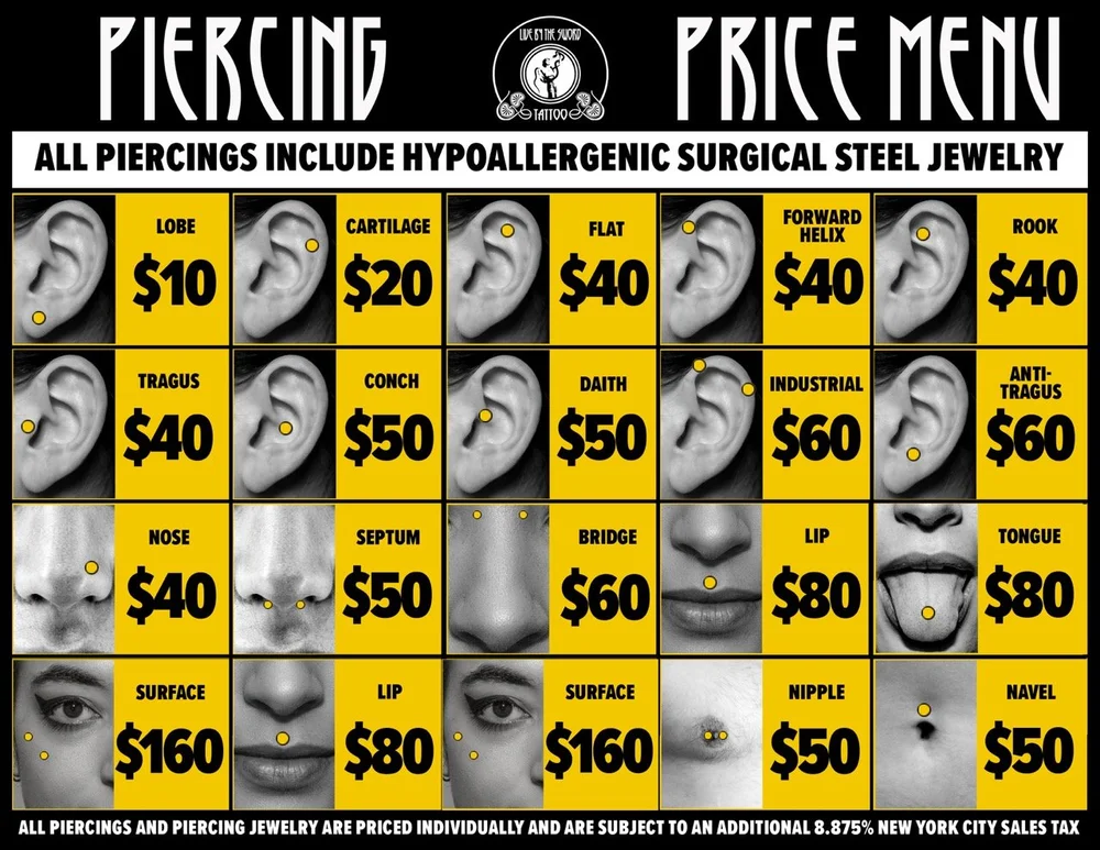 Body Piercing Price Guide Brooklyn & Manhattan — LIVE BY THE SWORD TATTOO