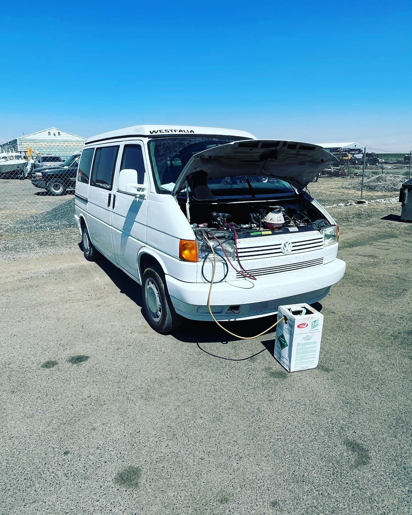 It&rsquo;s hot! We offer Trained and certified A/C service and repair! @roblesomar_ vanagon will be ready to go here soon!  Sweet camping rig!