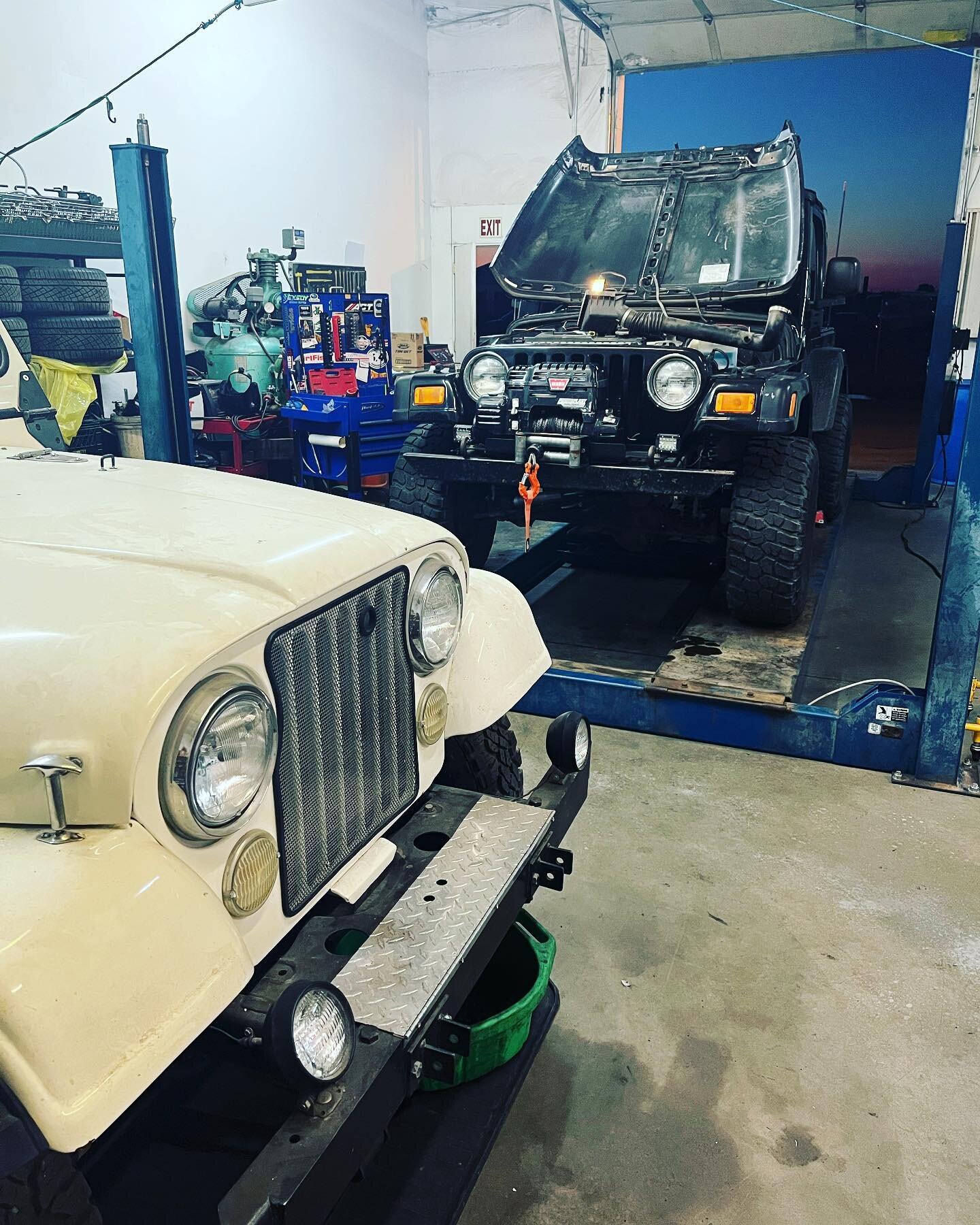 Jeeps in the shop! The little White CJ7 from my high school days still waiting to be driven one of these days. But it&rsquo;s safe and sound in the corner of my shop.