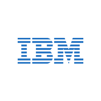 Logotipo de IBM con letras azules y línea horizontal debajo.