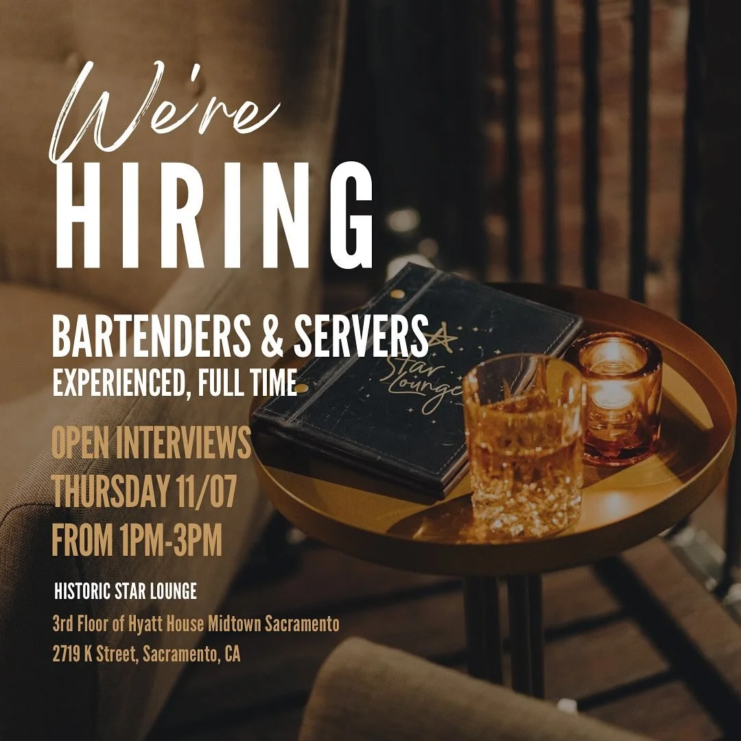 ✨we&rsquo;re hiring!✨

Come by Thursday, November 7th from 1PM-3PM for open interviews.

#historicstarlounge #sacramentojobs #hiringsacramento #midtownsacramento #sacramento #hiring #sacramentocounty #bartender #server #restaurantindustry