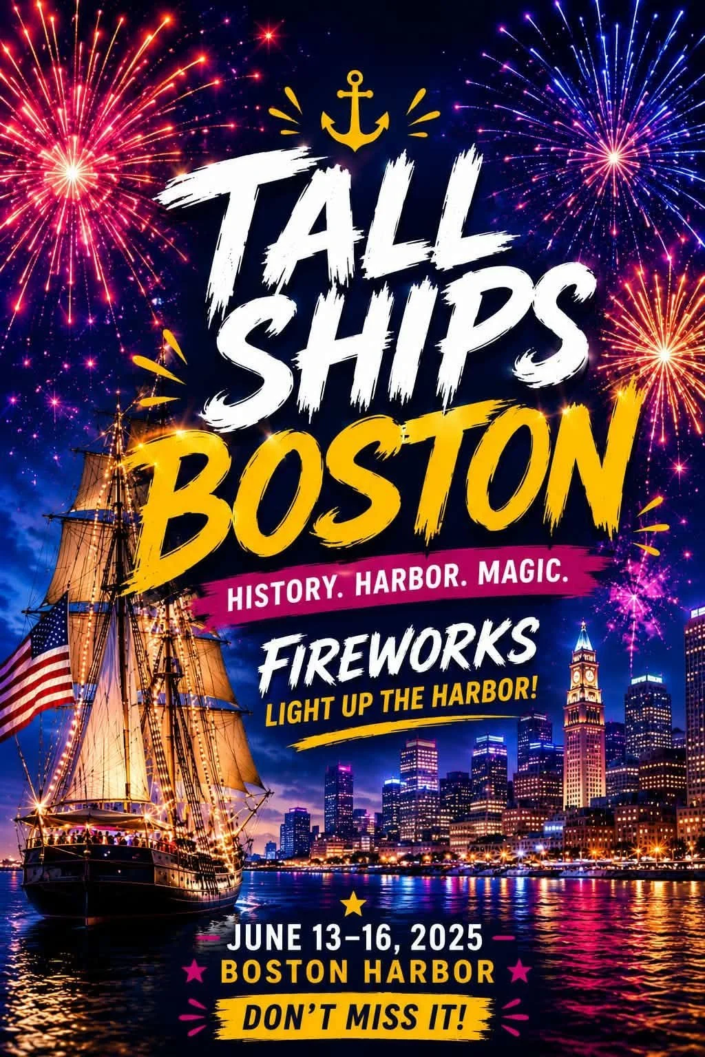 Boston Tall Ships Fireworks: Departing and Returning to Gloucester, MA