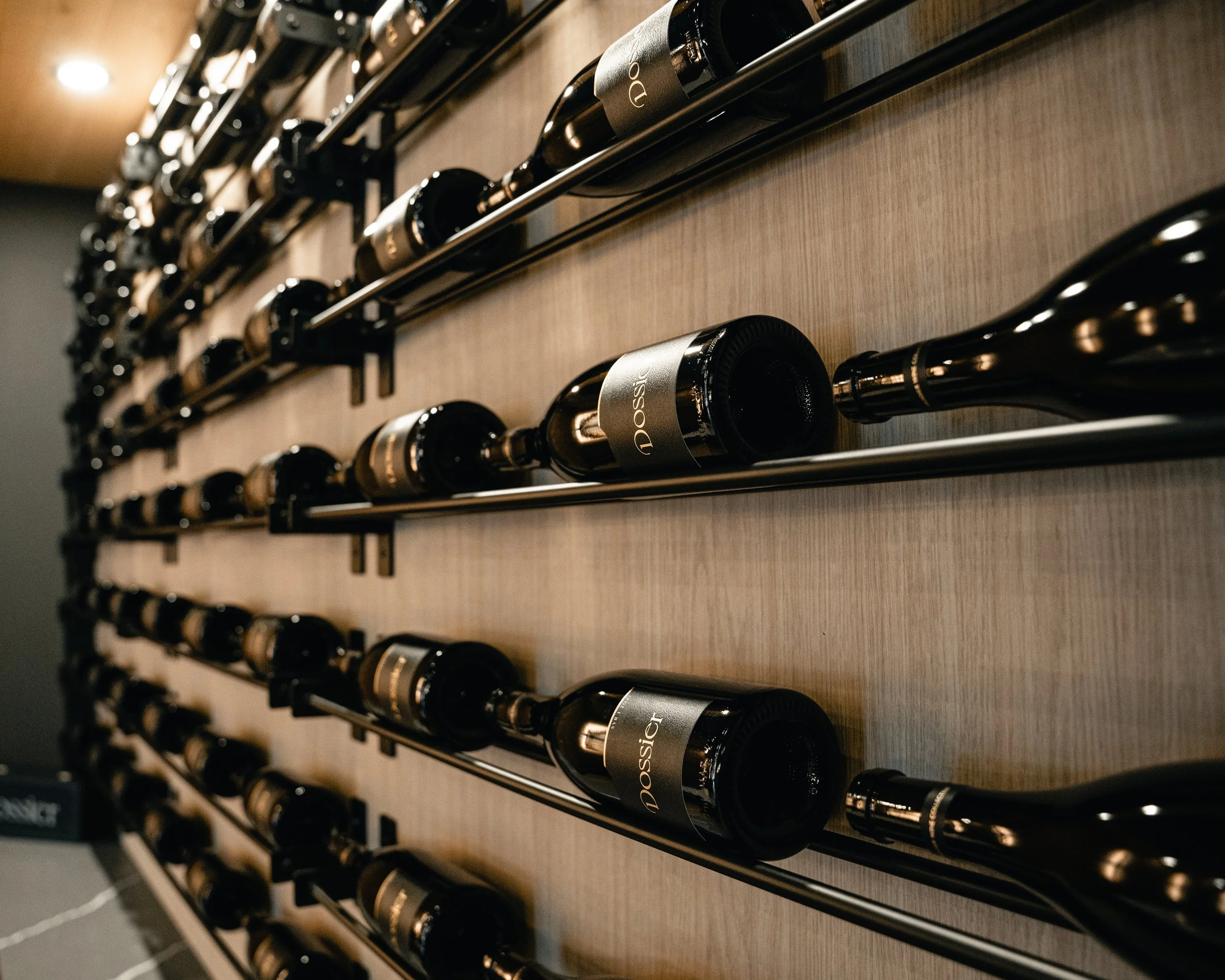 Dossier wine bottles on a table