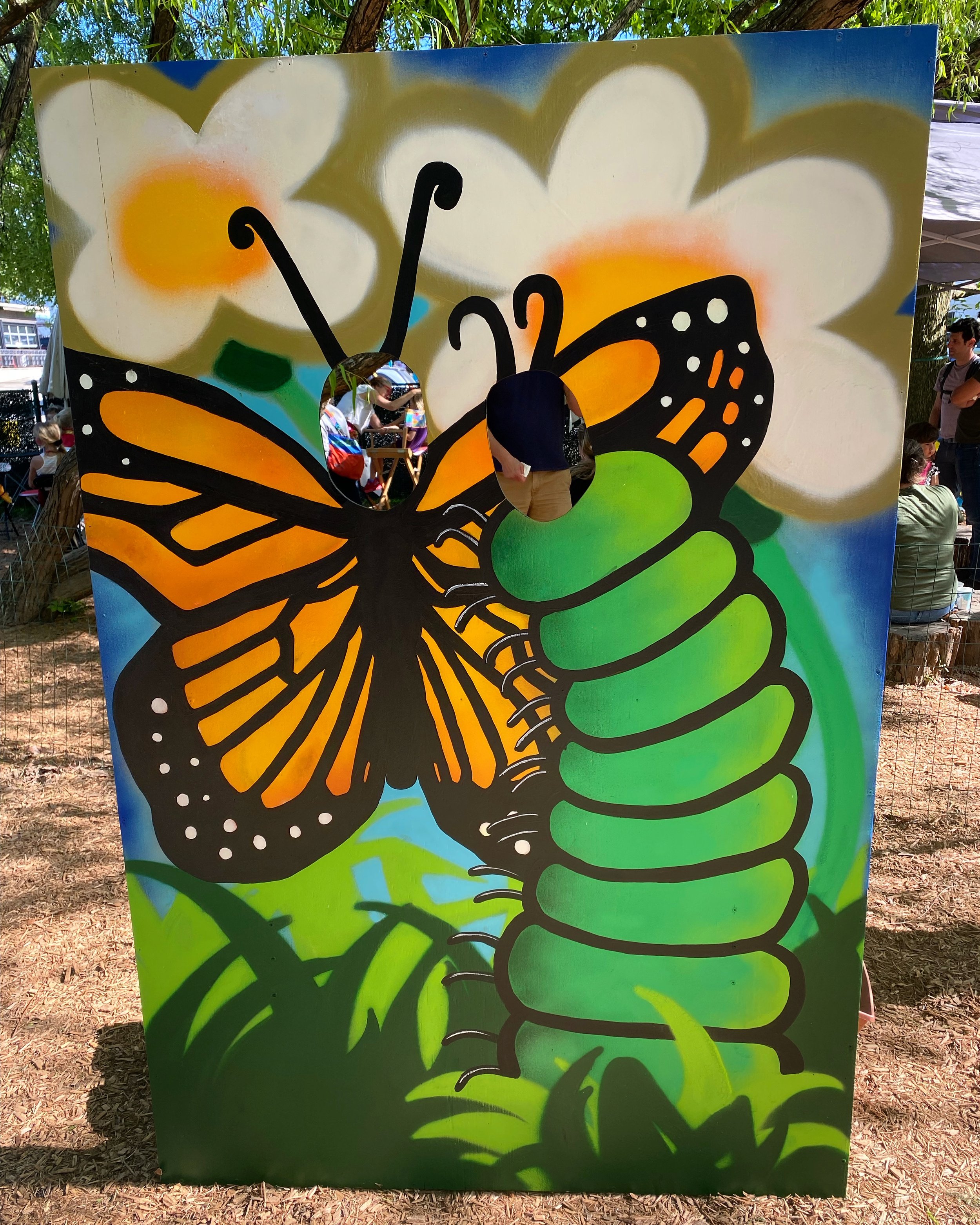 Inman Park Festival, Caterpillar ball children's event - hand painted photobooth (oil paint and aerosol spray paint on wood)