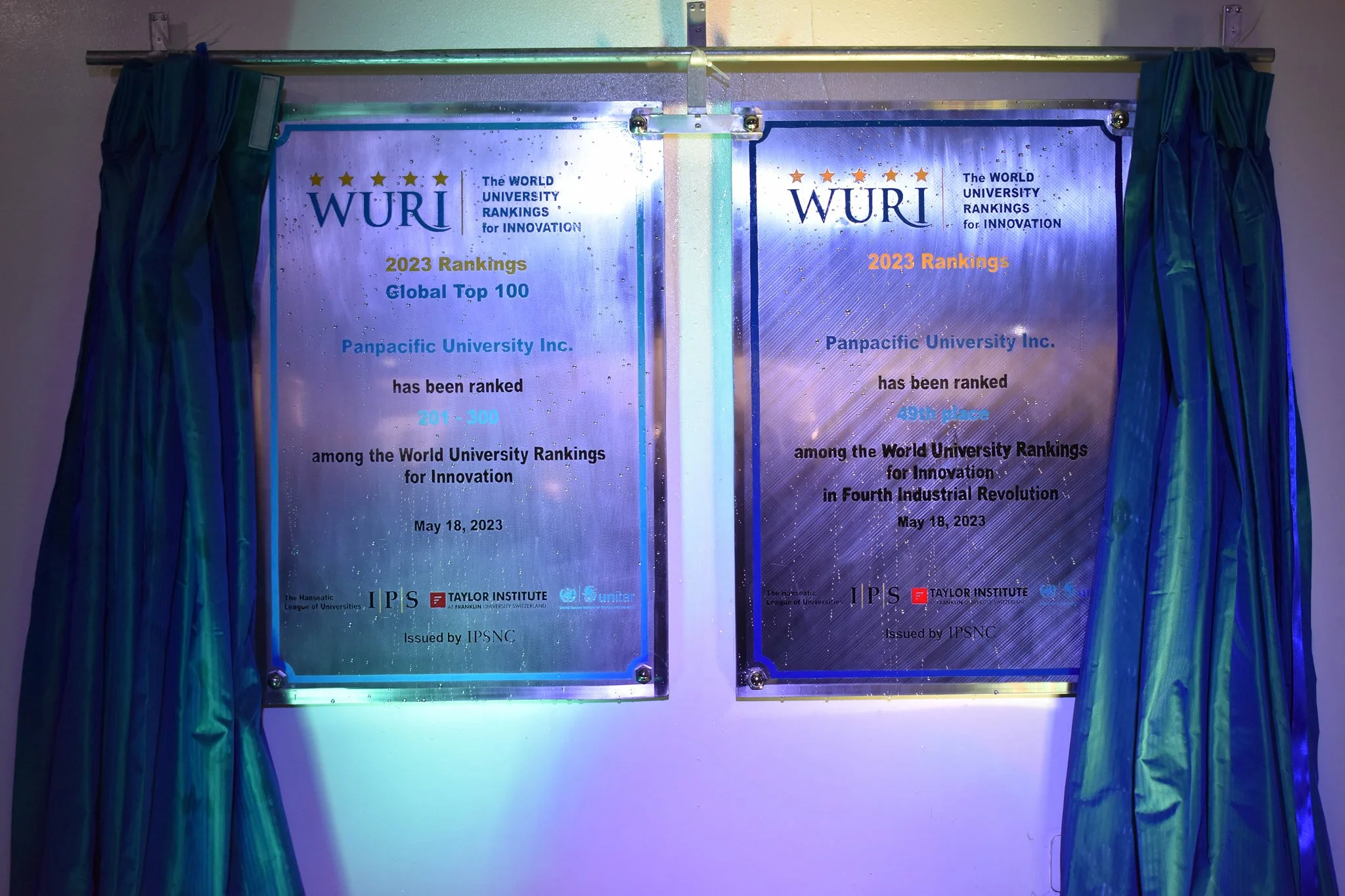 PRESTIGIOUS RECOGNITION Panpacific University unveiled the World University Rankings for Innovation (WURI) marker