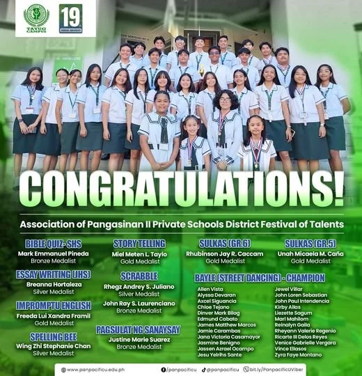 CONGRATULATIONS! Association of Pangasinan II Private Schools  District Festival of Talents