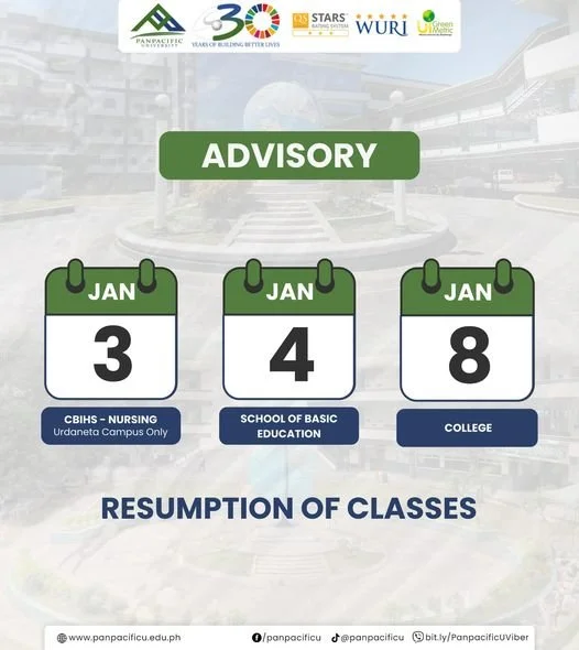[ADVISORY] RESUMPTION OF CLASSES