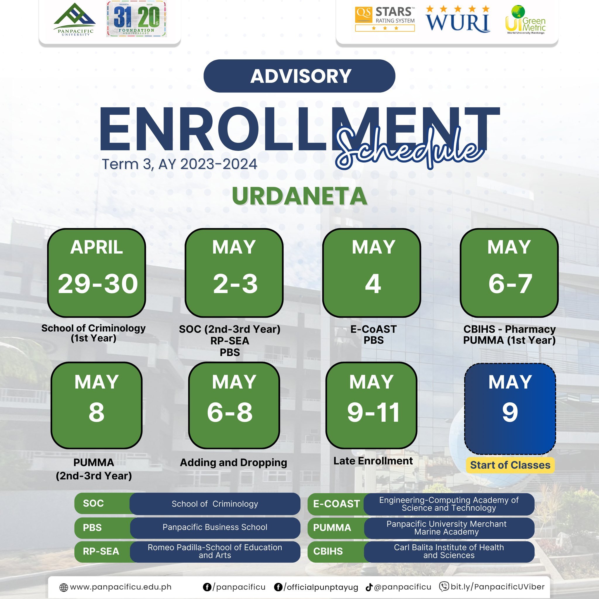 [ADVISORY] [ENROLLMENT SCHEDULE]