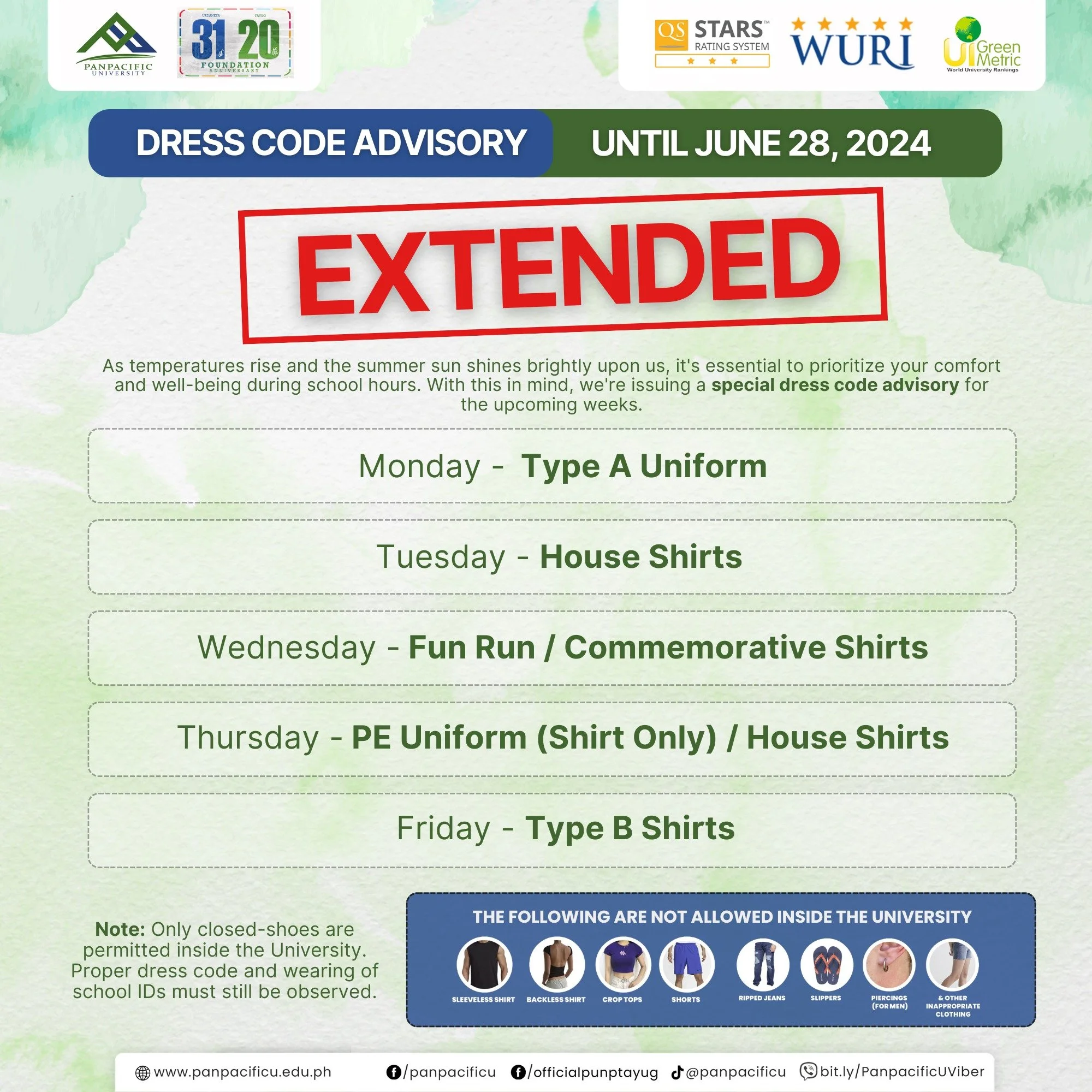 [ADVISORY] [DRESS CODE]