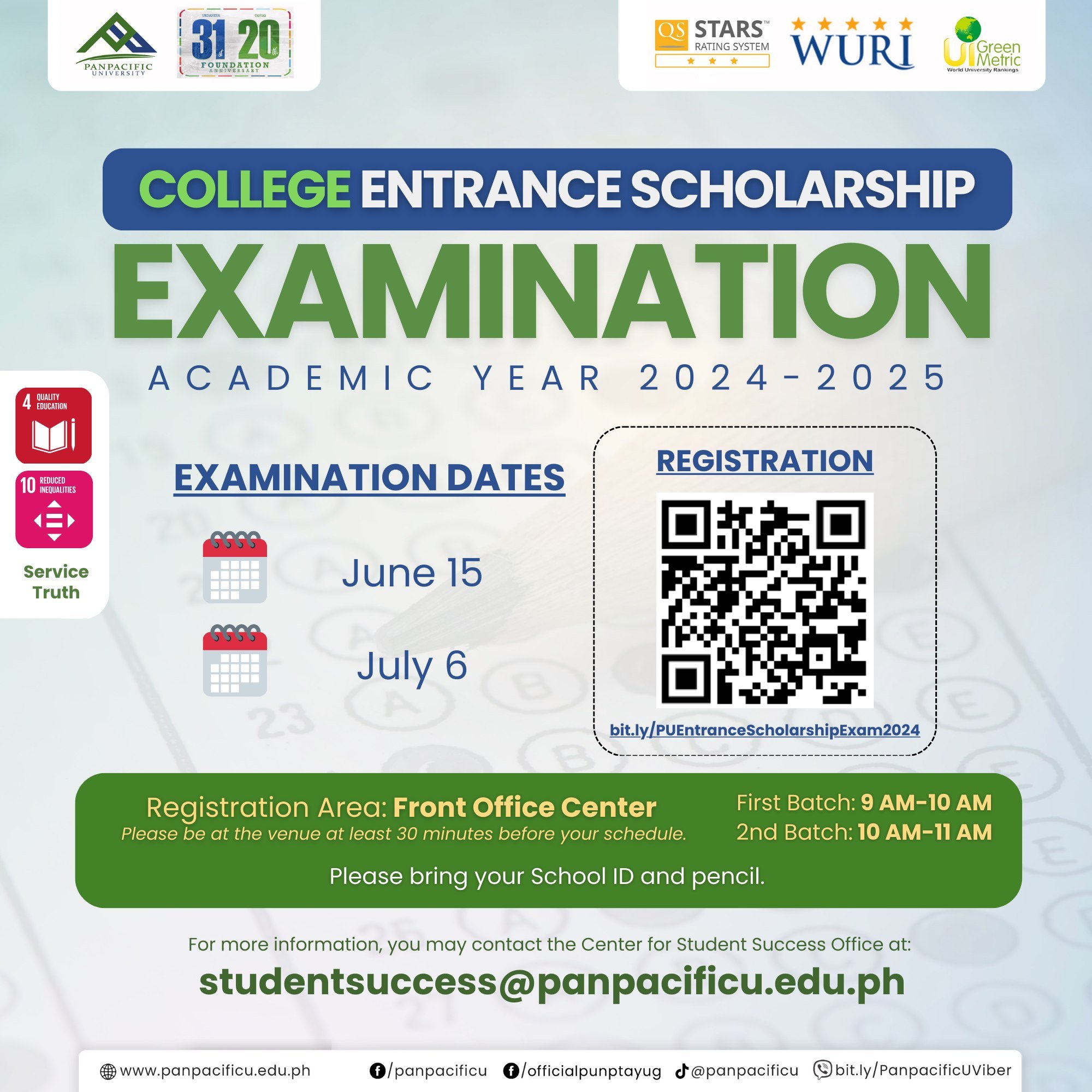 [COLLEGE] [ENTRANCE SCHOLARSHIP EXAMINATION] [URDANETA CAMPUS]