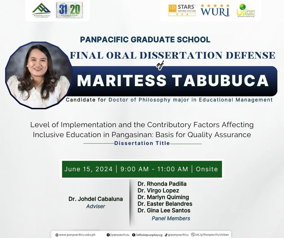 [PANPACIFIC GRADUATE SCHOOL] [FINAL ORAL DISSERTATION DEFENSE]