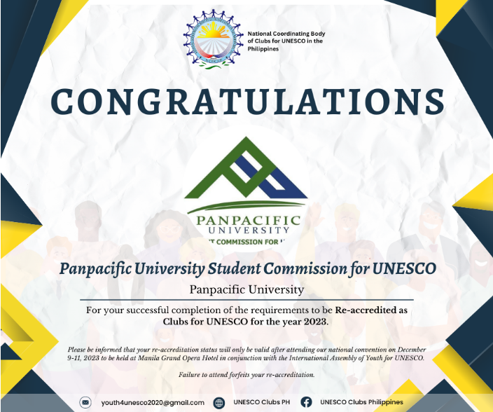 PANPACIFIC UNIVERSITY’s UNESCO CLUB RE-ACCREDITED BY NCBUCP