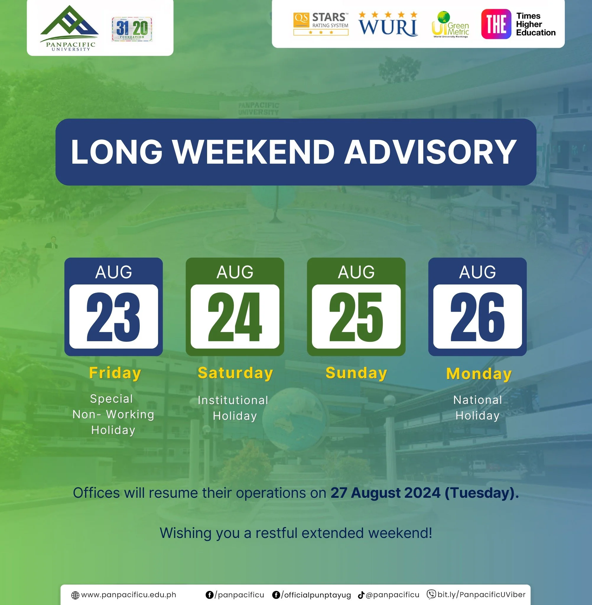 [LONG WEEKEND ADVISORY]
