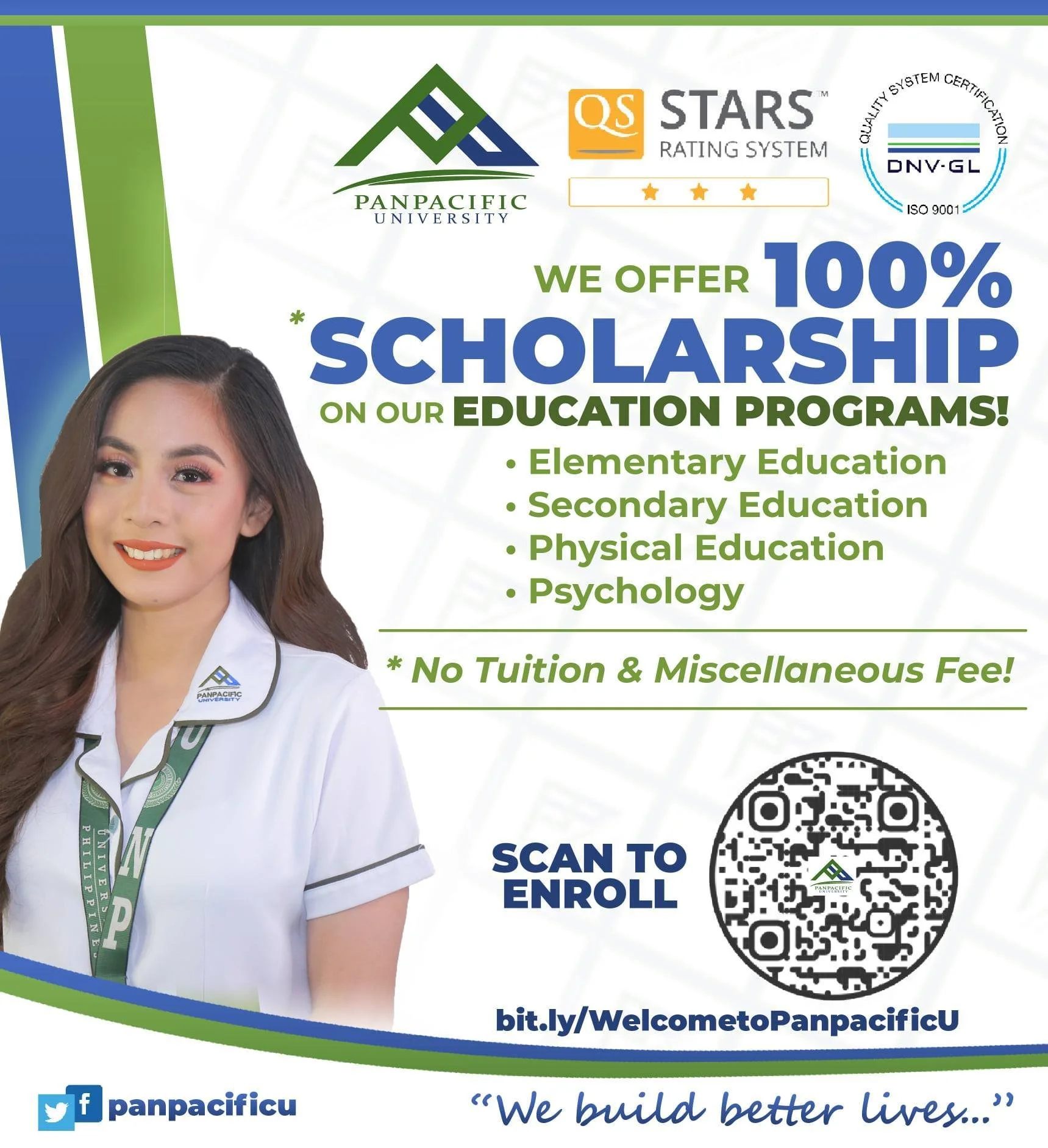 100% Scholarship for all Education Students