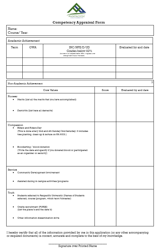 Competency Appraisal Form&nbsp;