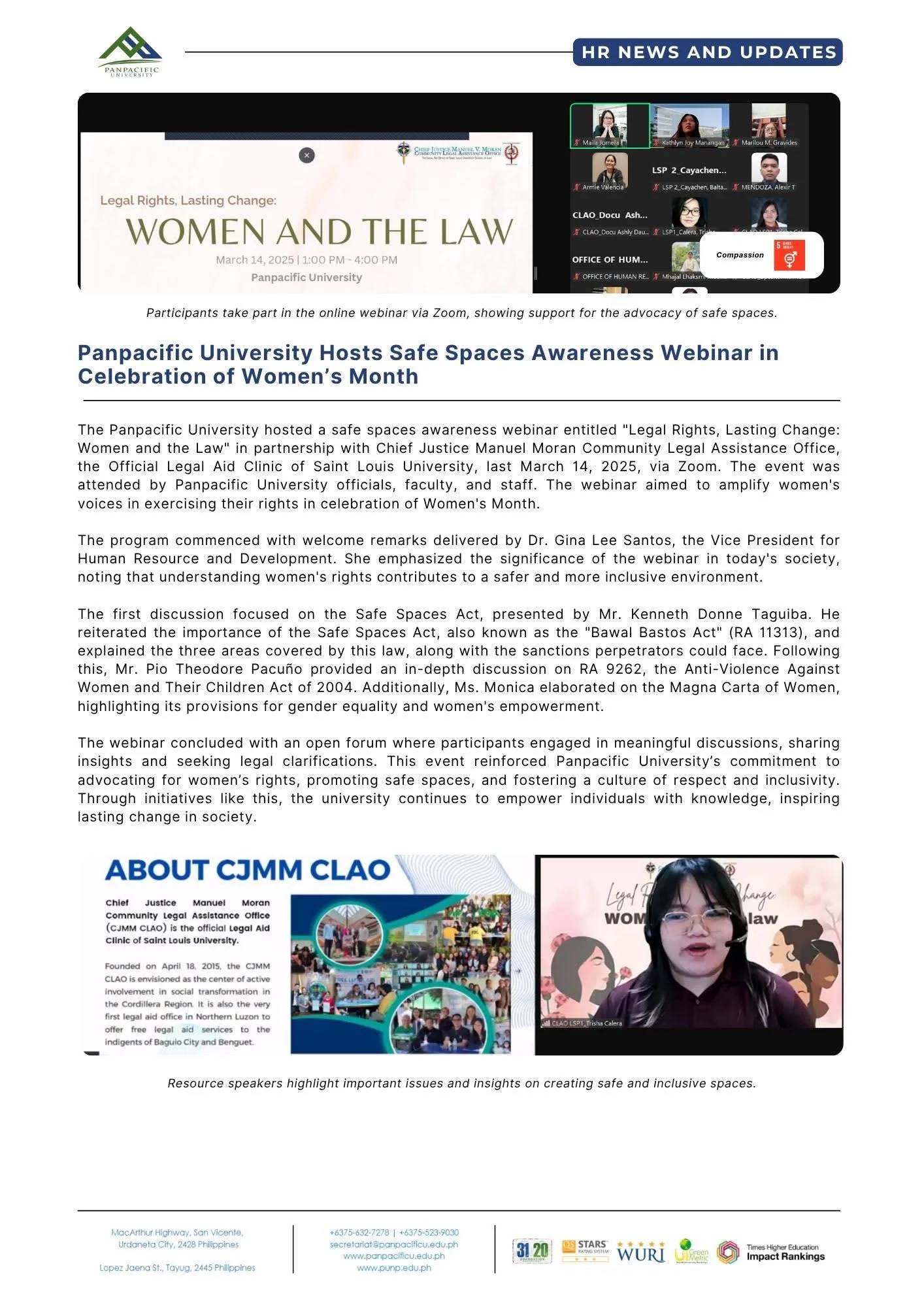 Panpacific University Hosts Safe Spaces Awareness Webinar in Celebration of Women's Month