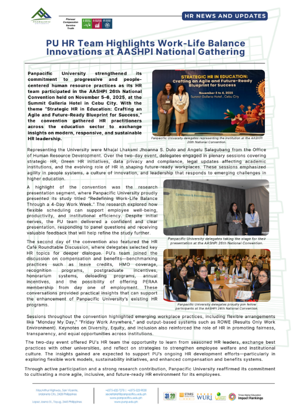 [PU HR Team Highlighs Work-Life Balance Innovations at AASHPI National Gathering]
