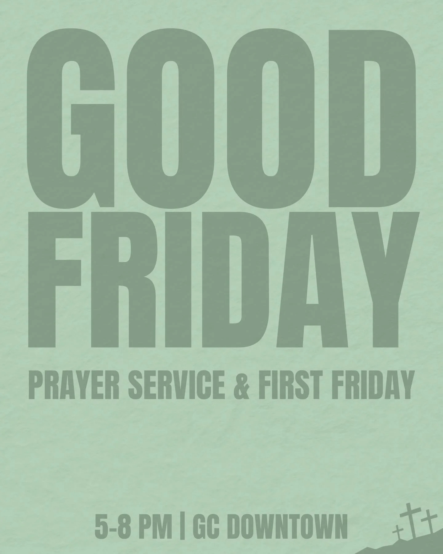 We&rsquo;d love for you to join us this Good Friday. 🤍
We&rsquo;re hosting a three-hour, come-and-go prayer and worship service inside our downtown building, while also serving our community outside with family activities during our monthly First Fr
