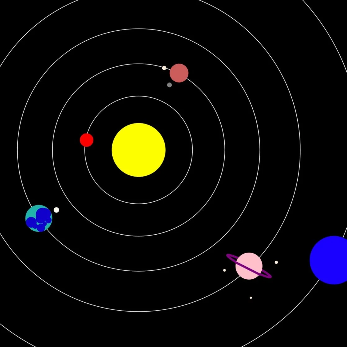 Orbit // This is a model solar system featuring planets and some moons. My biggest challenge here was to alter the speed of the planets and control the separate revolutions of the moons. 