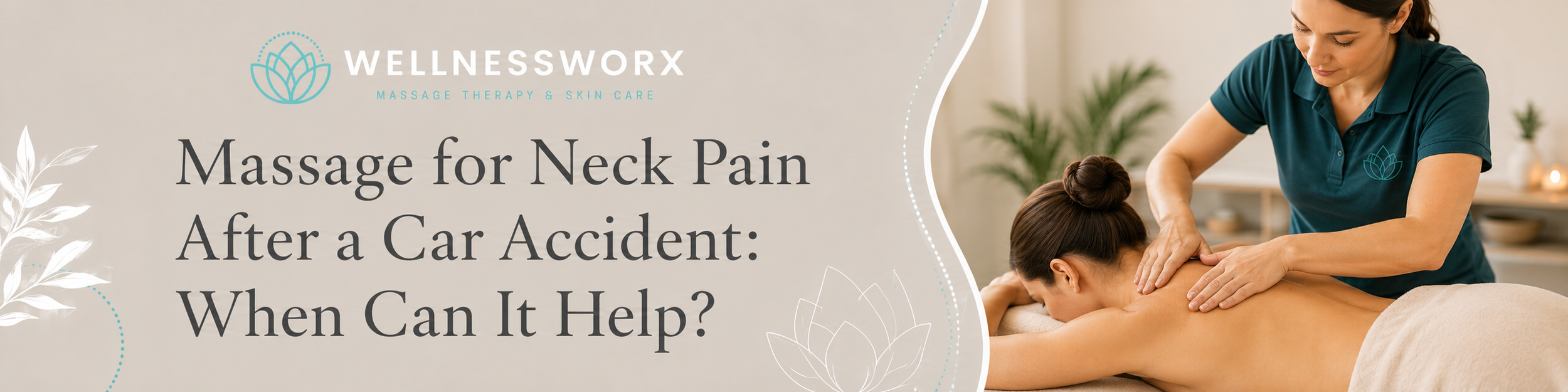Massage therapist providing gentle, focused treatment to a client’s upper back and neck.