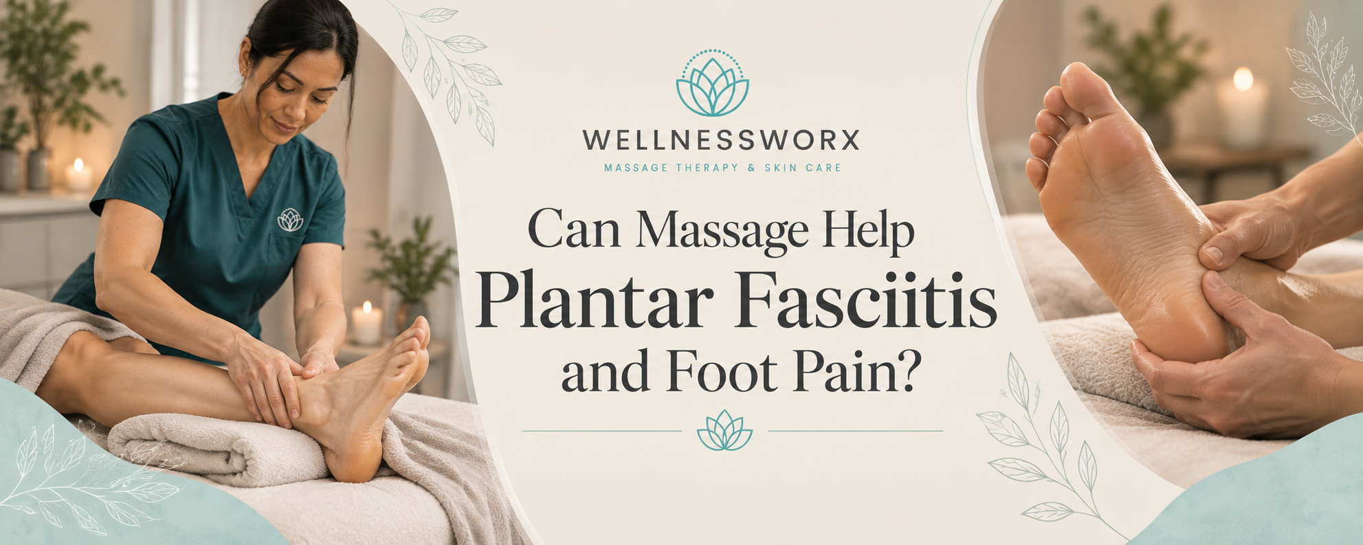 Massage therapist providing focused foot and heel massage for plantar fasciitis and foot pain at WellnessWorx.