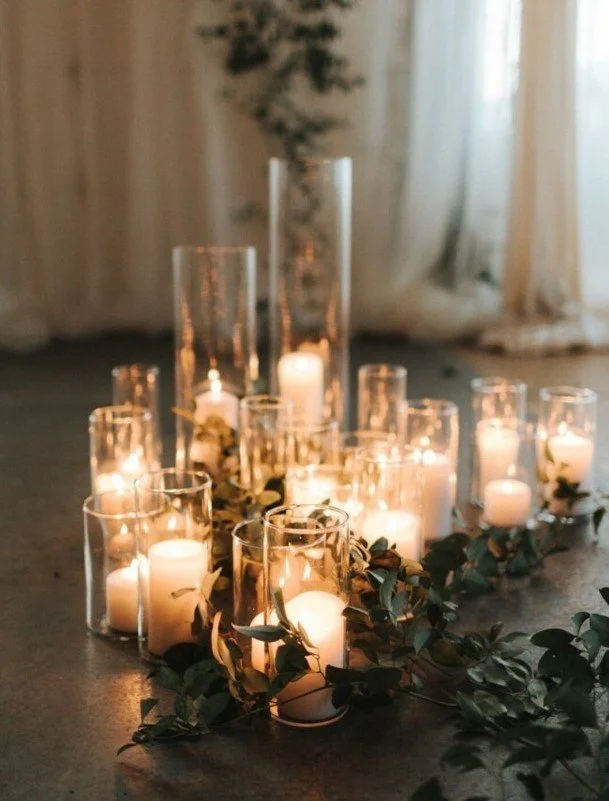 Mixed height Cream / White Pillar Candles   to match Glass the Hurricane Package |  (Package of 10)
