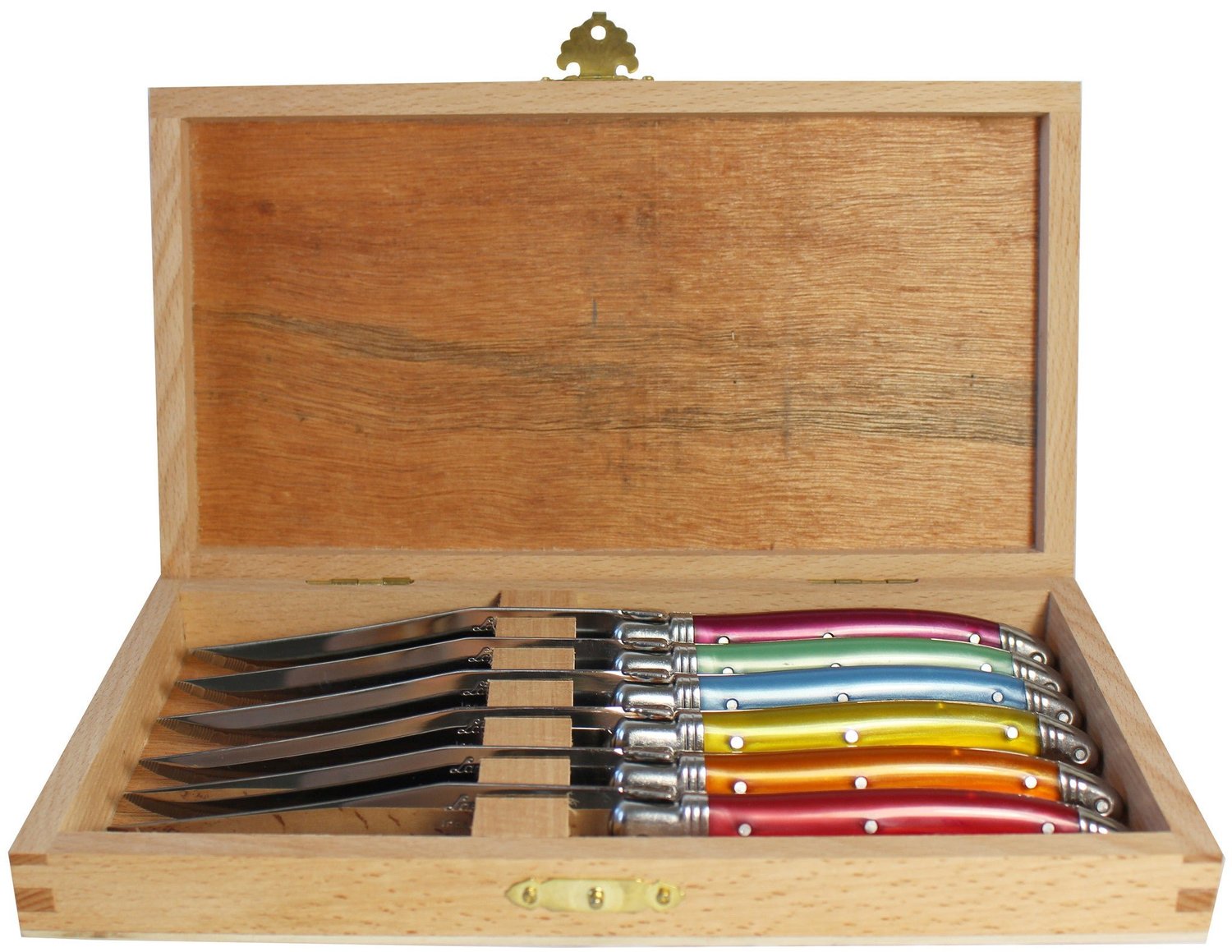 Laguiole by Jean Neron Stainless Steel 12-Piece Steak Knife Set with  Plates, Red