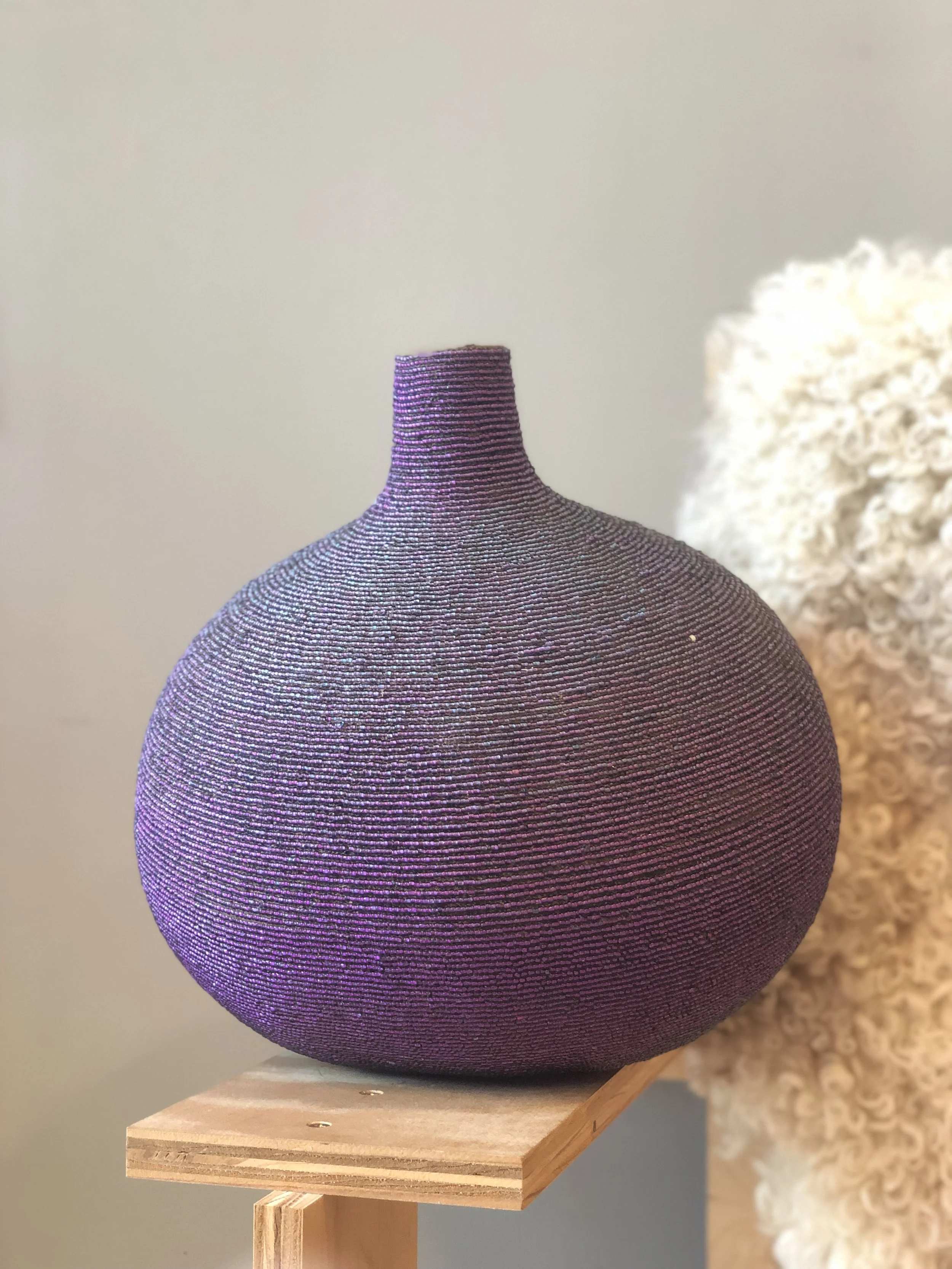 STORE PICKUP ONLY • African Beaded Vase, Purple — J. Horton
