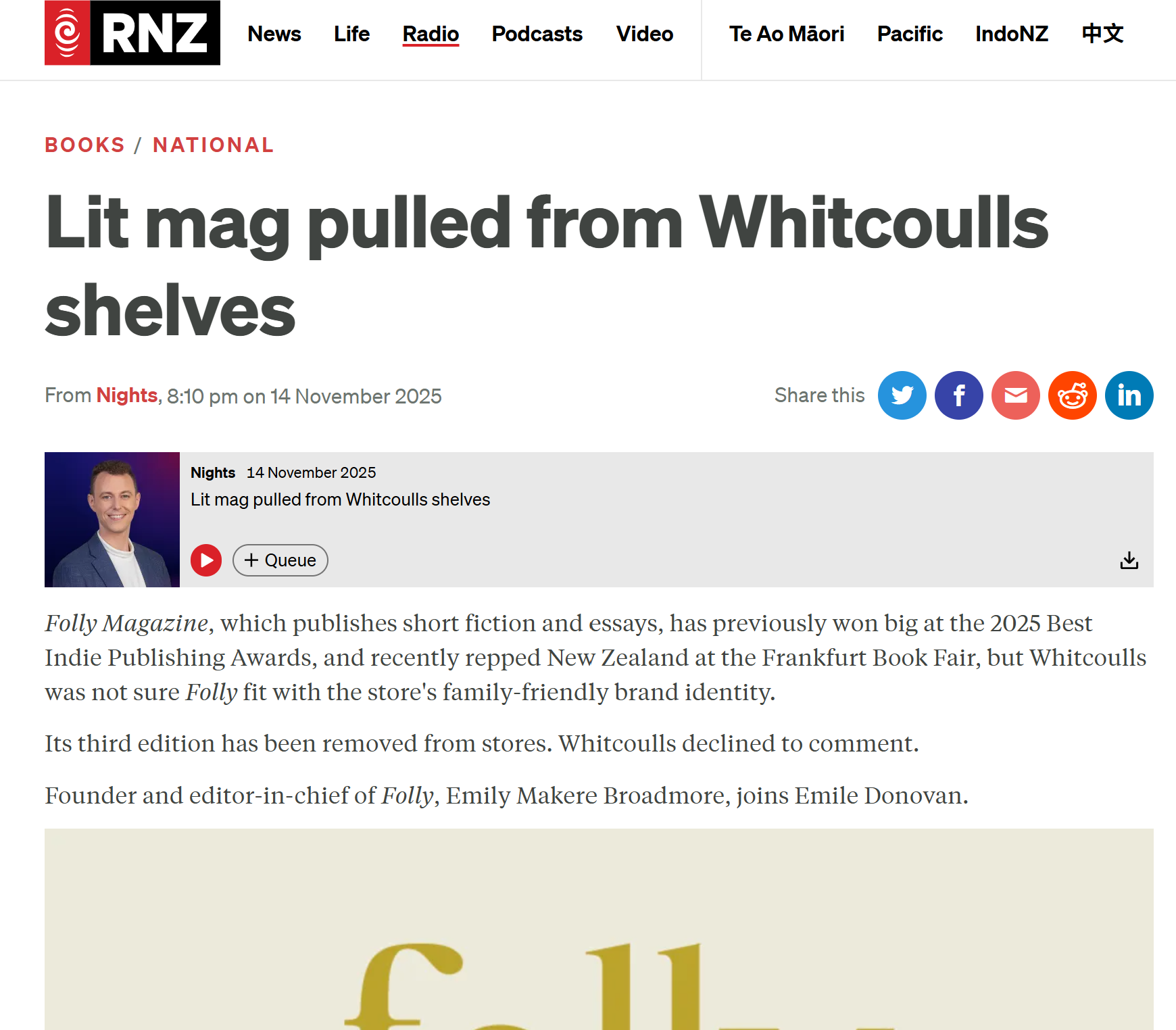 Lit mag pulled from Whitcoulls shelves