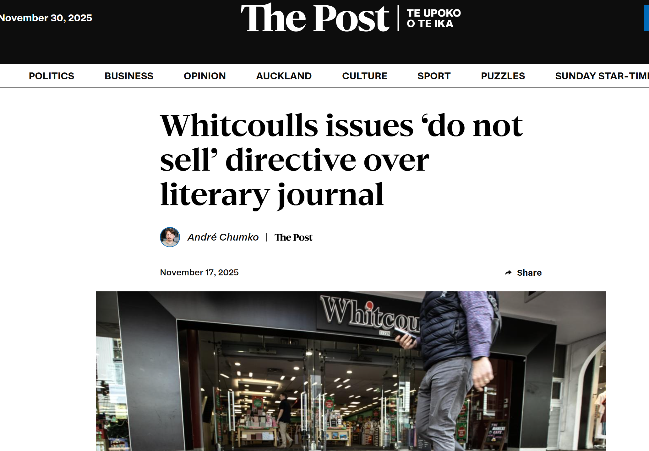 Whitcoulls issues ‘do not sell’ directive over literary journal