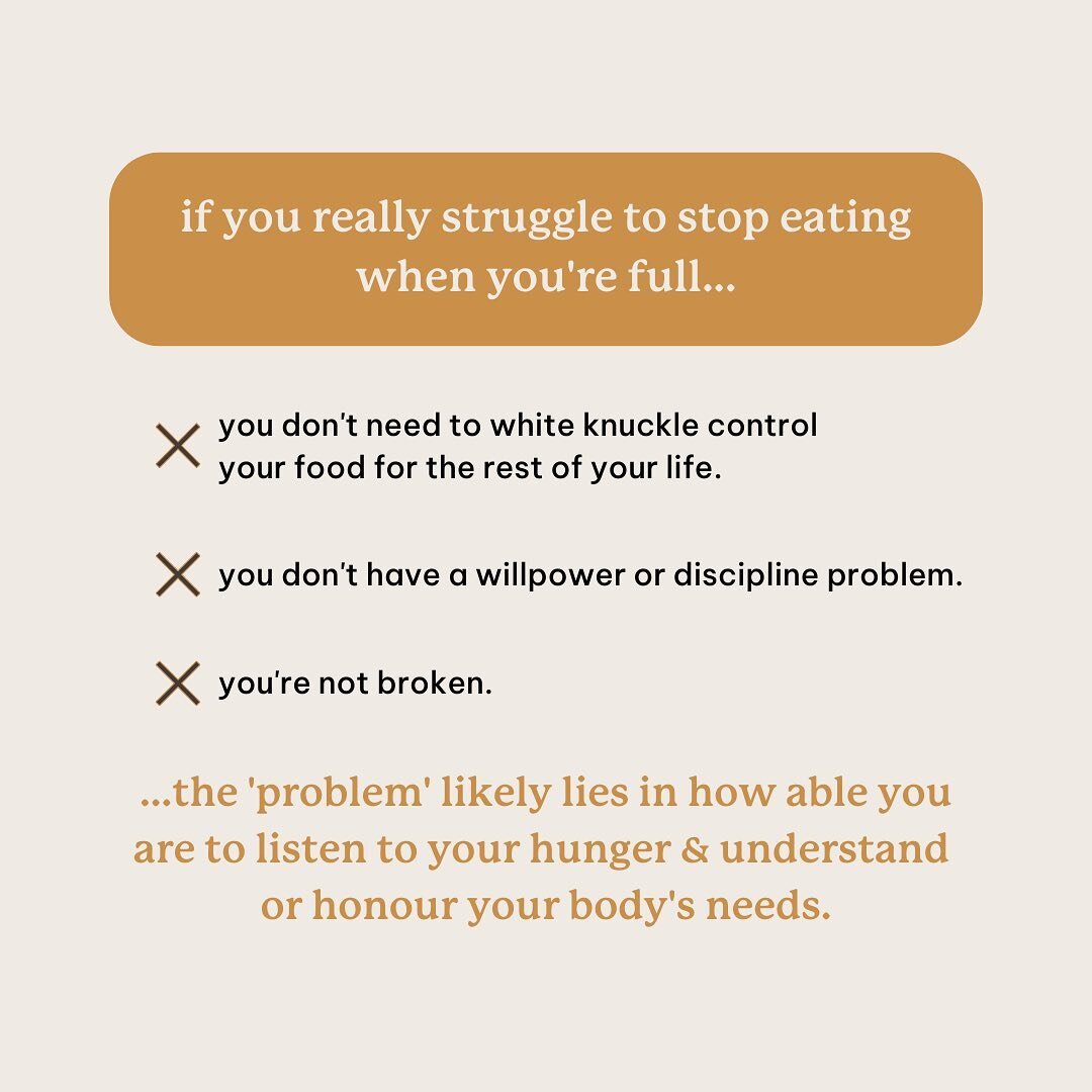 Do you feel like you&rsquo;re always eating past fullness? 😖

Like when you don&rsquo;t have a white knuckle grip on how much you&rsquo;re eating, you can&rsquo;t seem to stop? 

If you feel like you&rsquo;re powerless to finishing everything on you