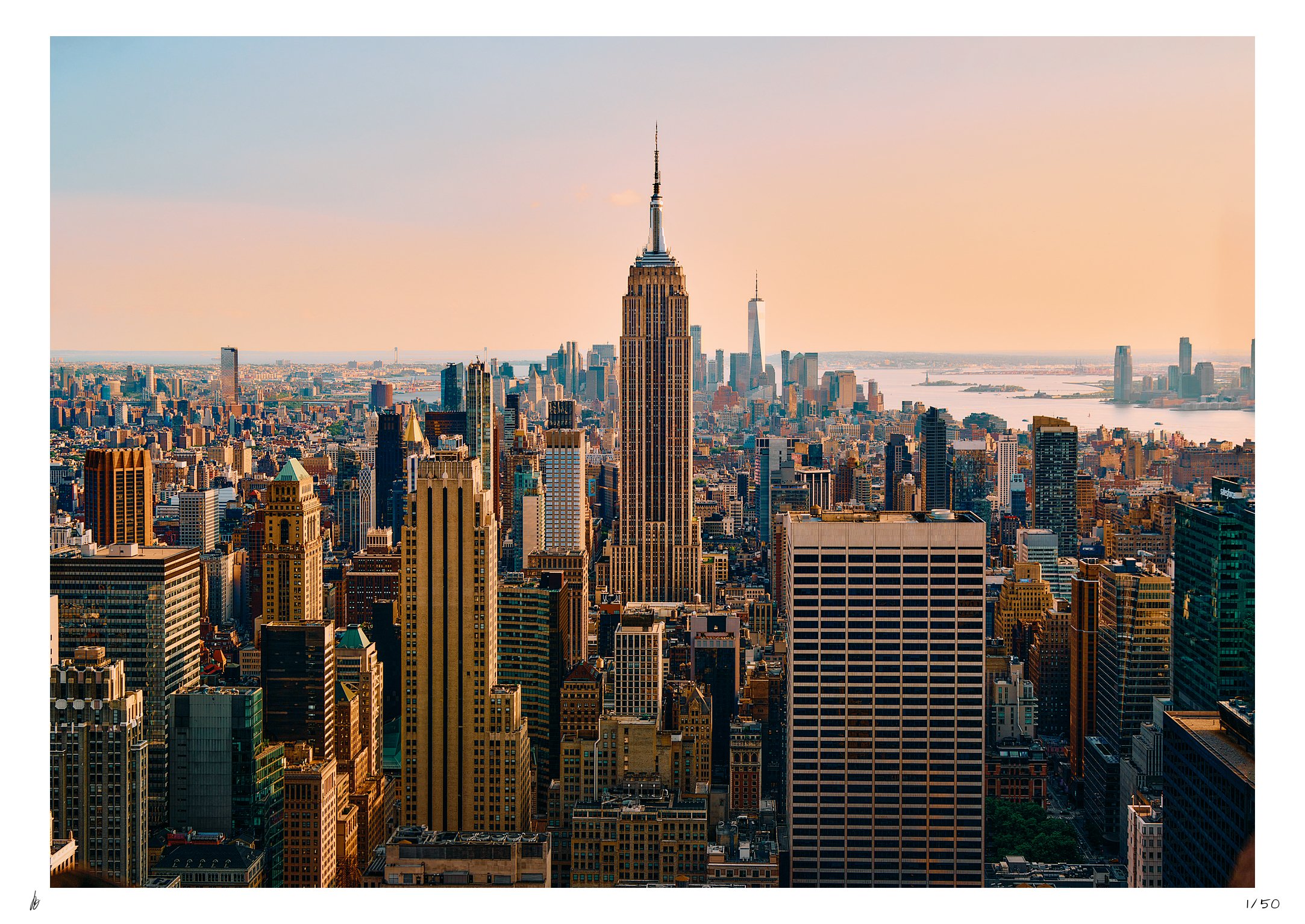 Photo Print of the Empire State Building in New York during sunset overlooking Downtown.
