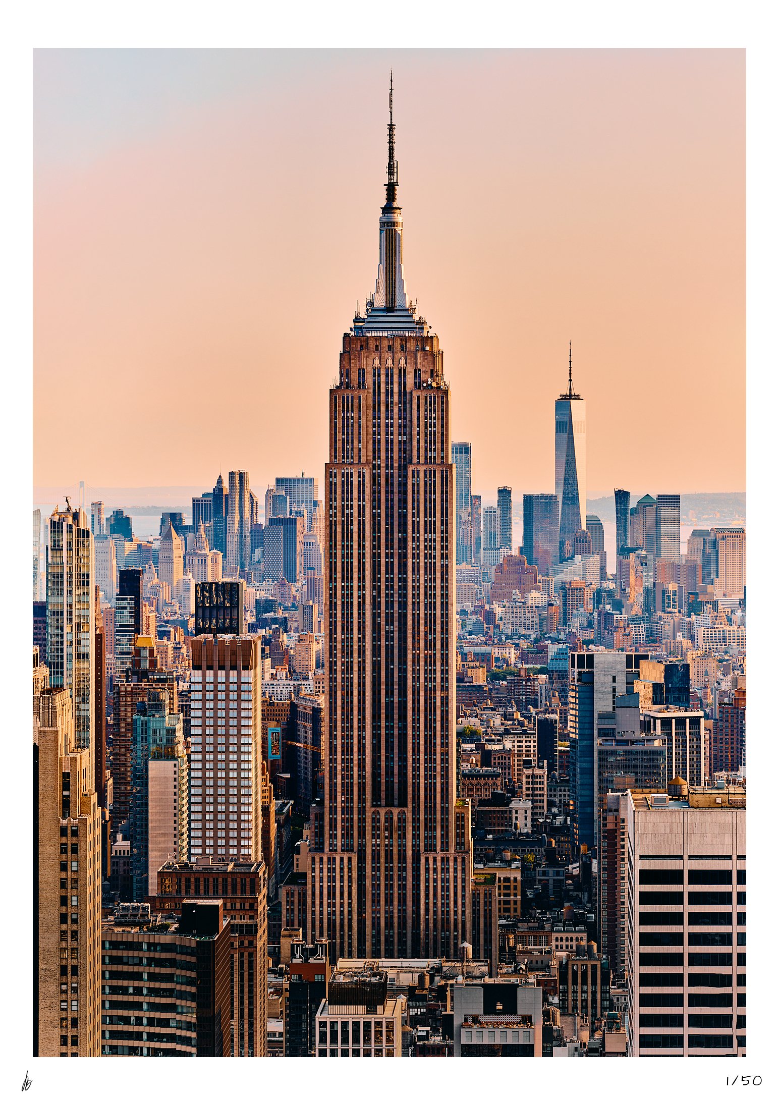 Photo Print of the Empire State Building in Manhattan during sunset overlooking downtown New York