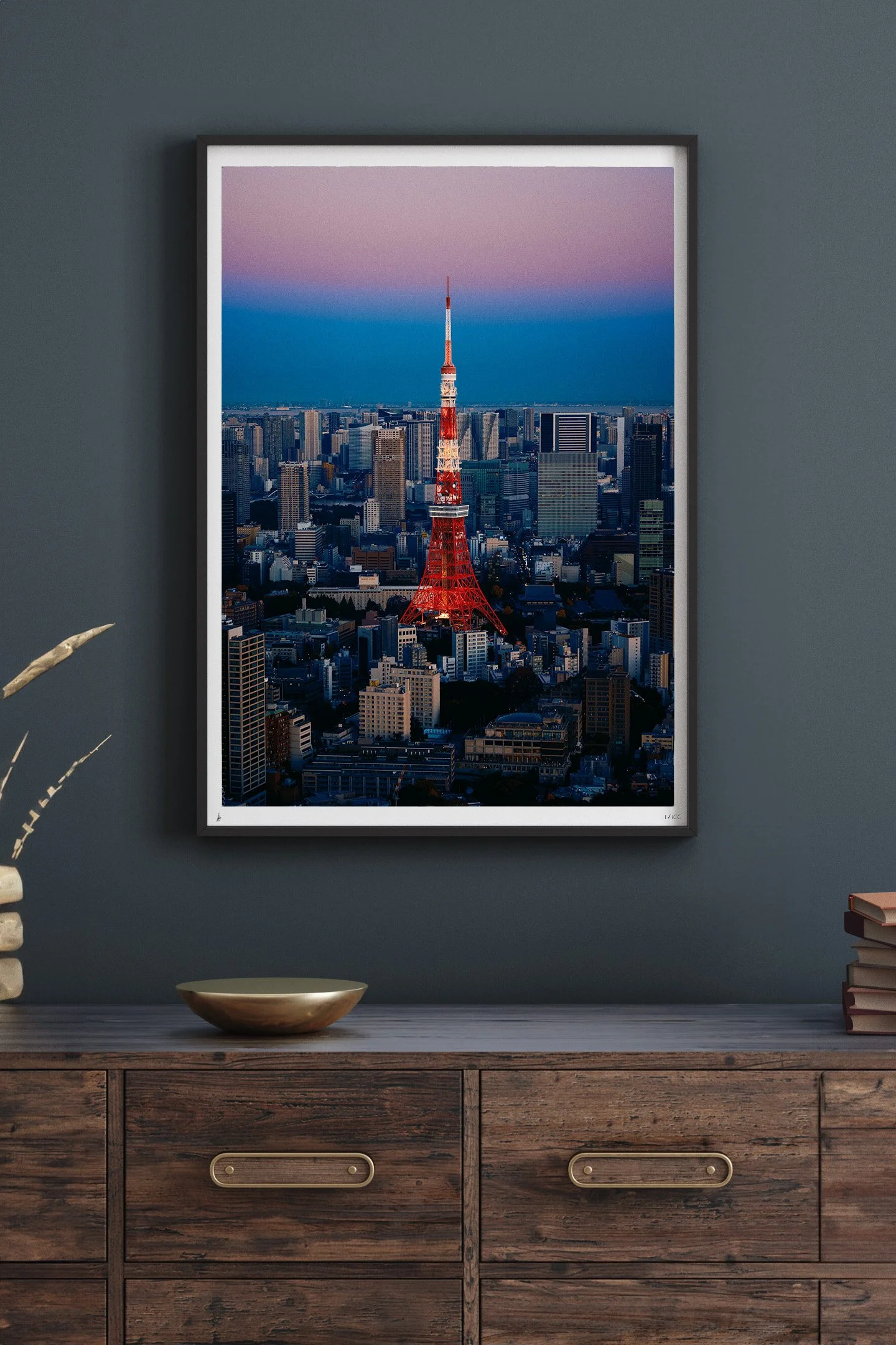Photo Print Mockup of Tokyo Tower during a Purple and pink sunset