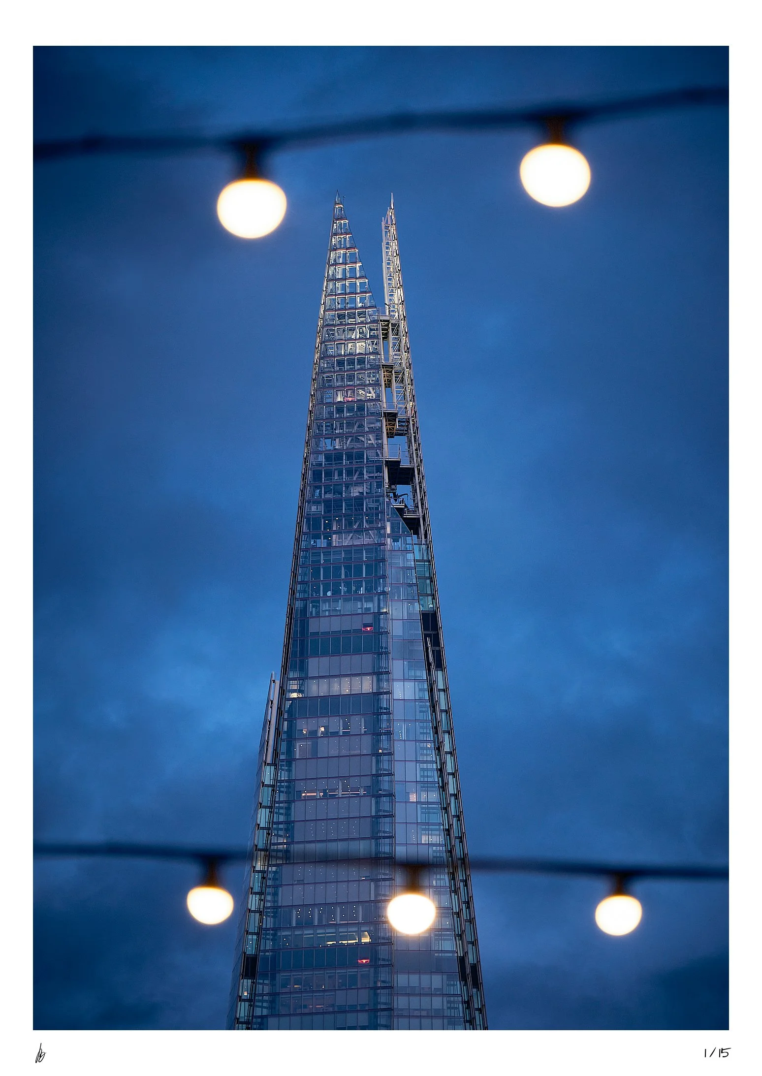 Photo Print of The Shard in London captured at blue hour.