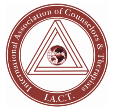 Logo of the International Association of Counselors and Therapists featuring a red circular border with the organization's name, and a central triangle with a globe inside.