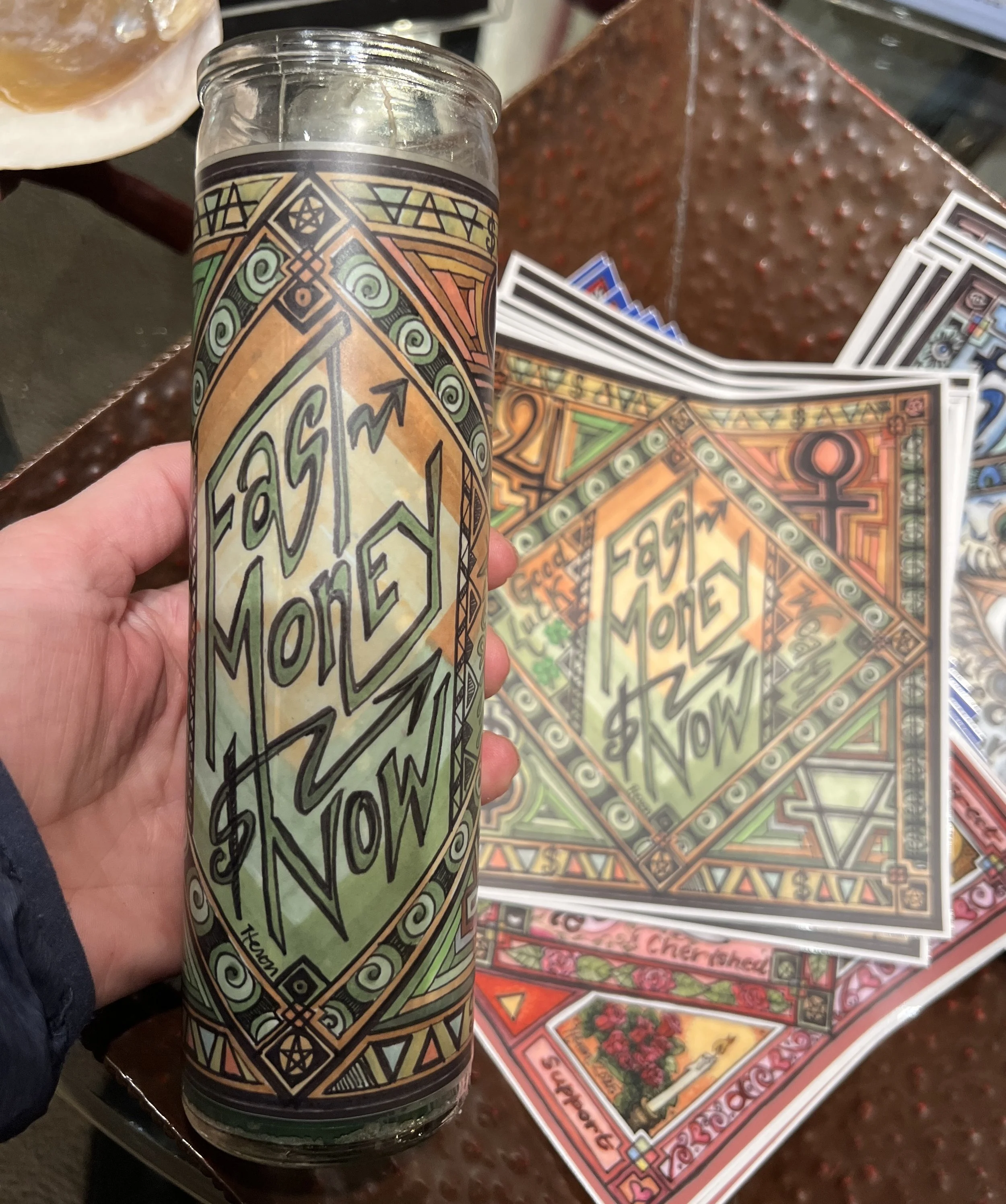 Fast Money Now Candle and Sticker.JPG