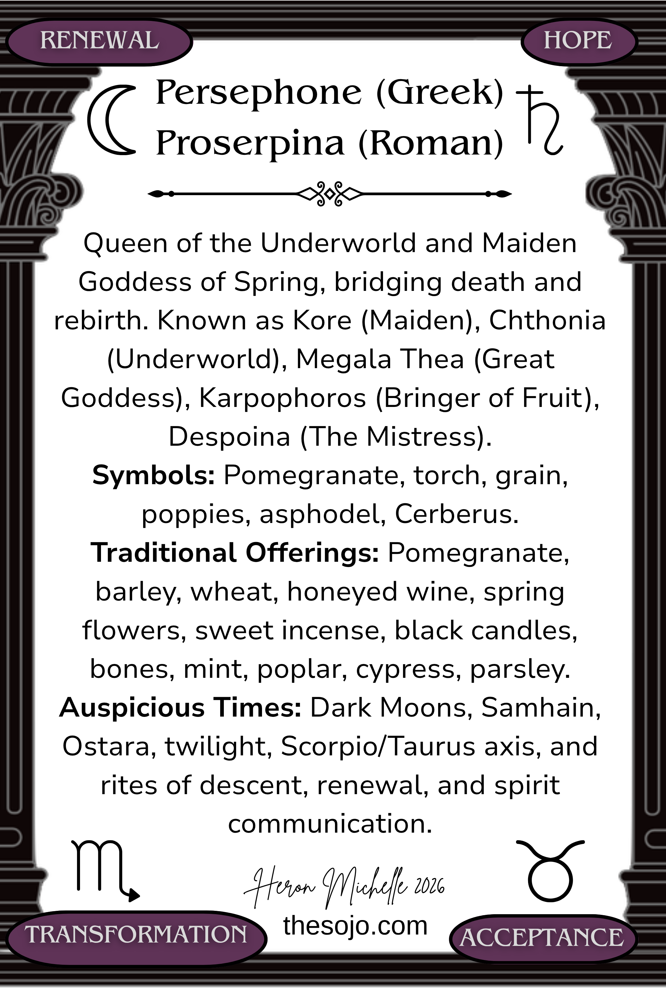 Persephone Proserpina Altar Card back.png
