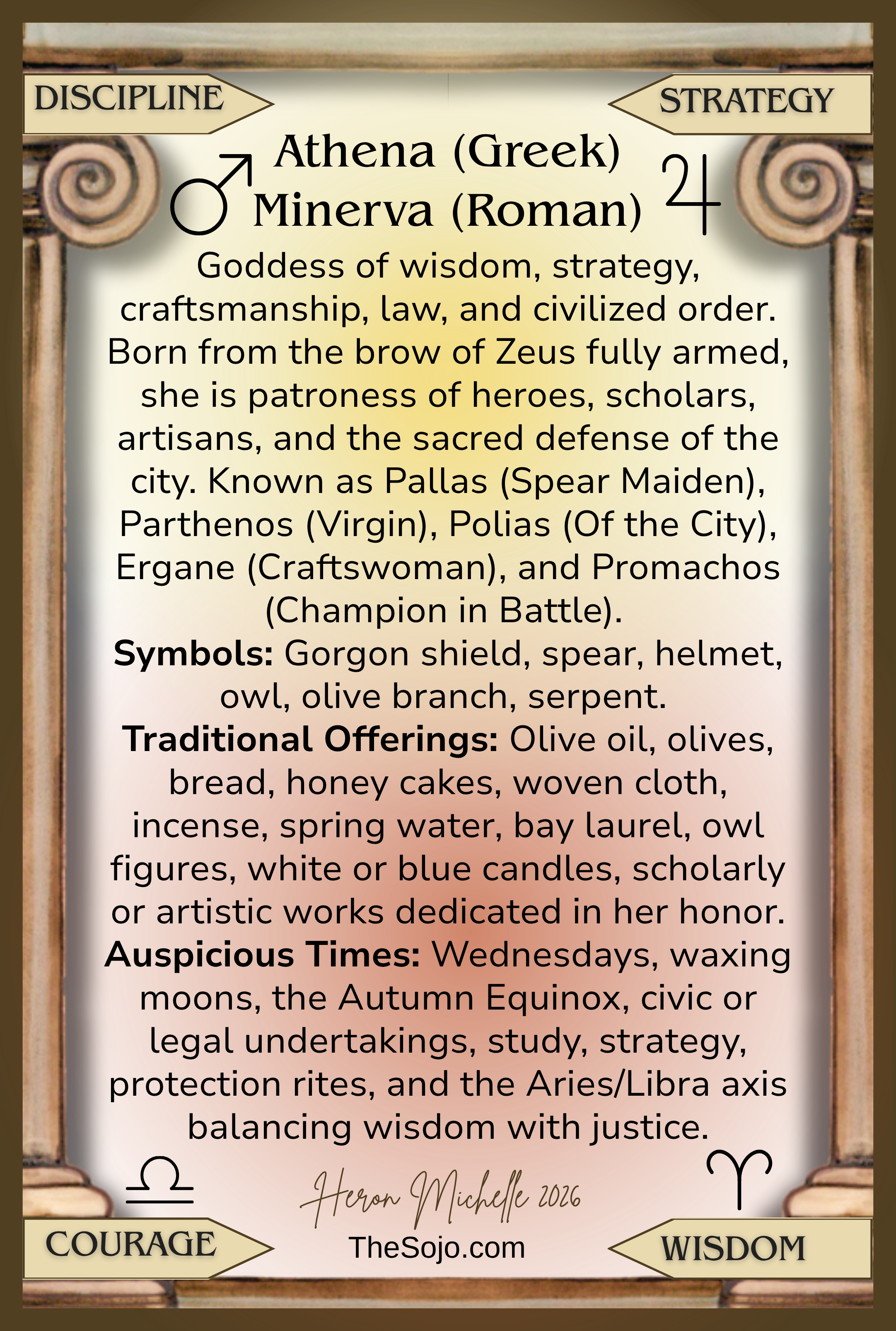 Goddess Athena Minerva Altar Postcard Back.png