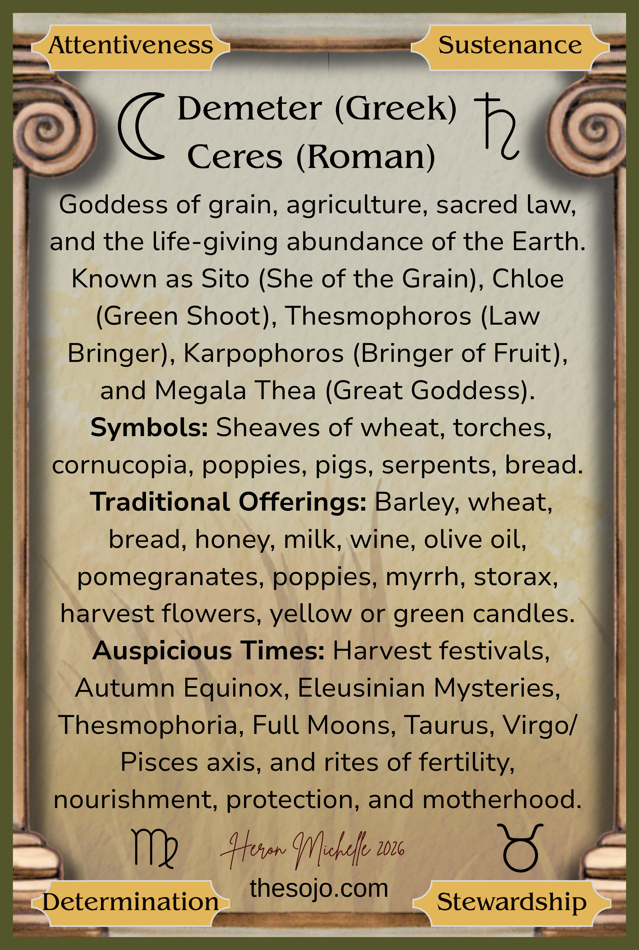 Demeter Ceres Altar Card back.png