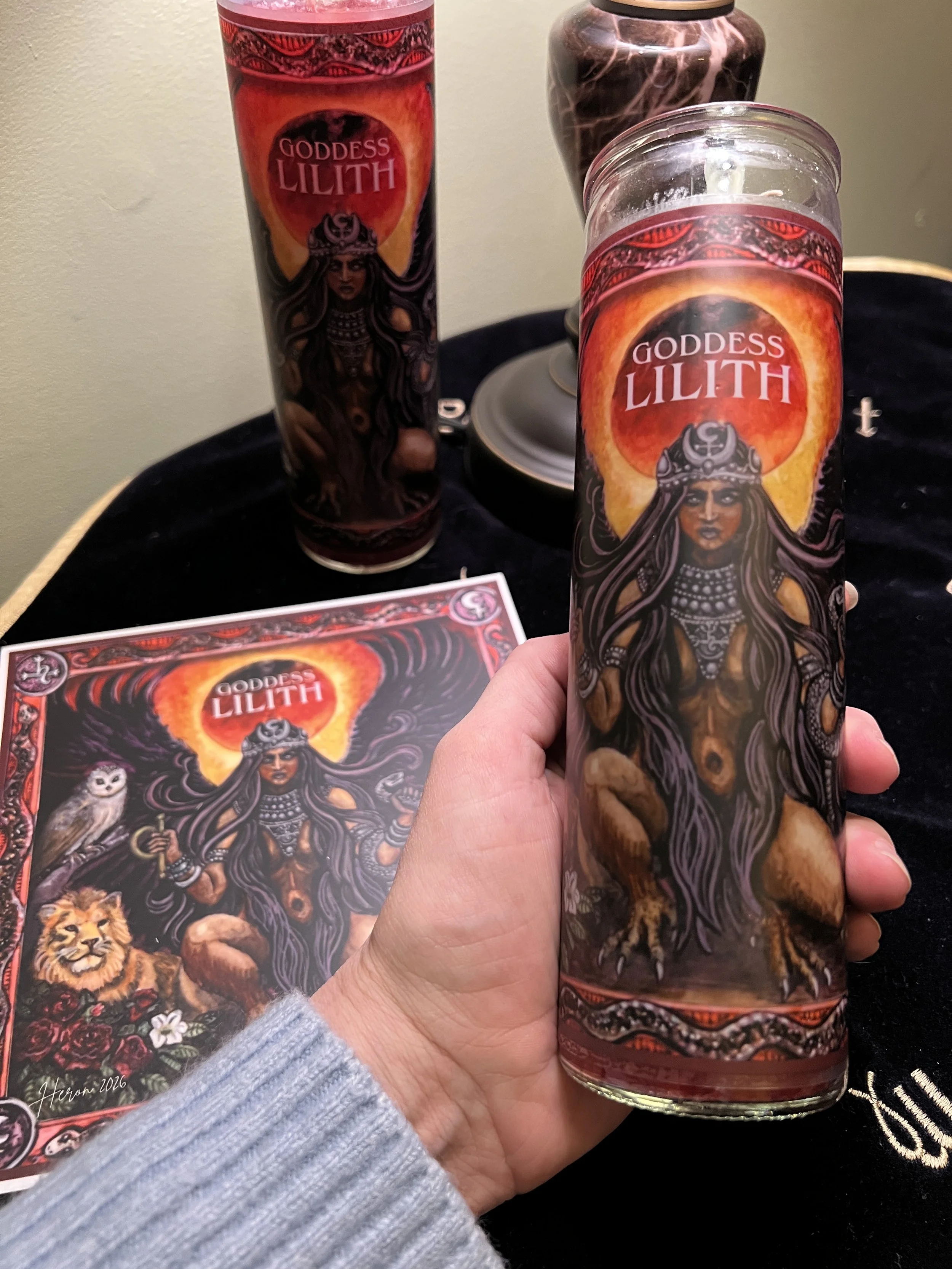 Goddess Lilith Candle and Sticker.JPG