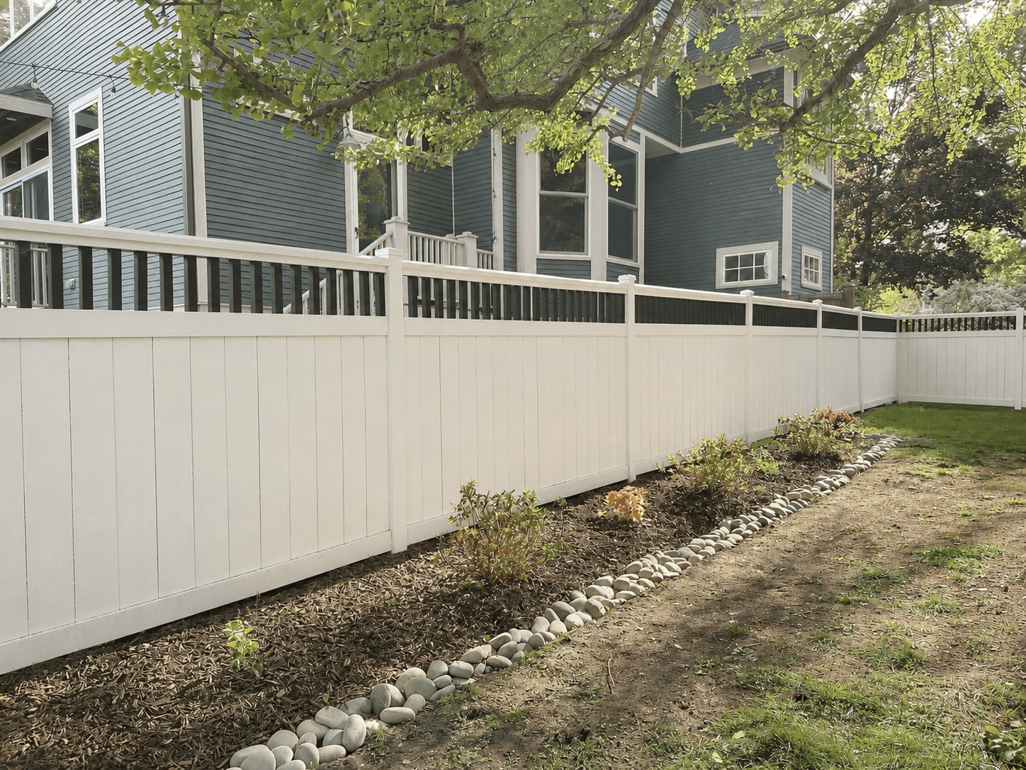 One day flip! We transformed this difficult, soggy fence line into a layered shade garden with river rock edging, fresh mulch, and plantings chosen to thrive in the conditions instead of fight them. Small spaces can still feel thoughtful and finished