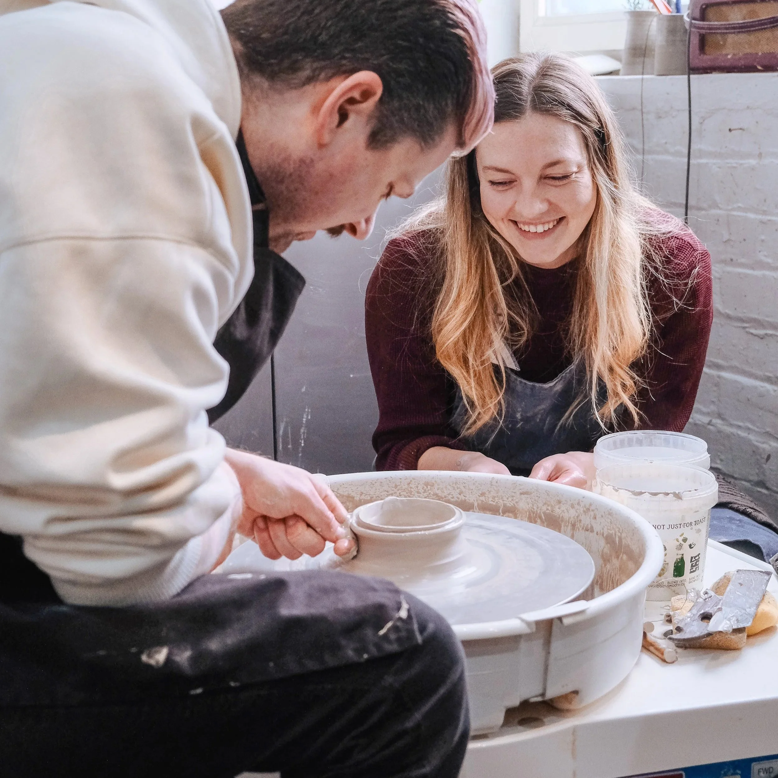Pottery class taking place on the pottery wheel in macclesfield