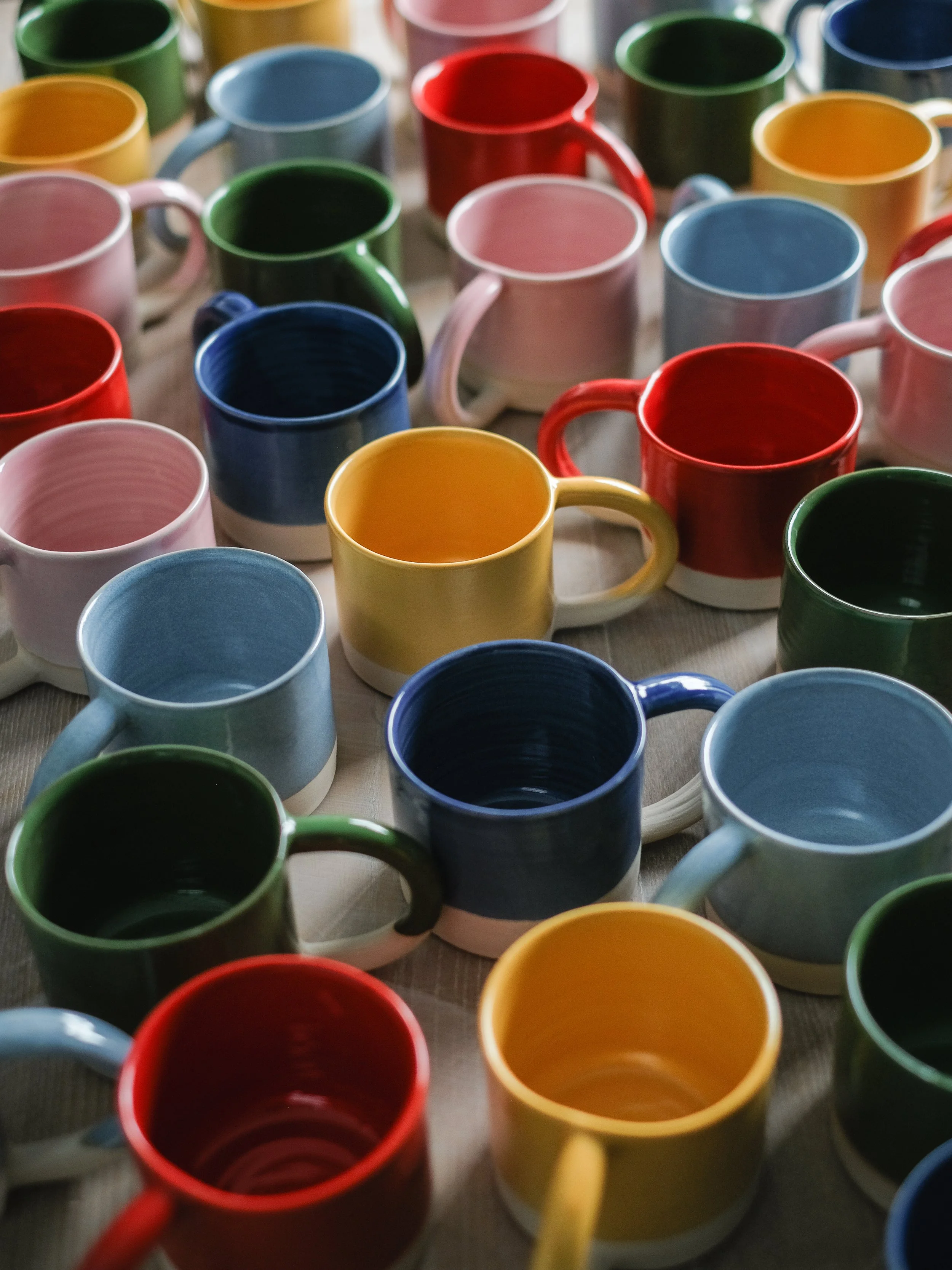 Set of rainbow mugs, made in my studio here in Macclesfield