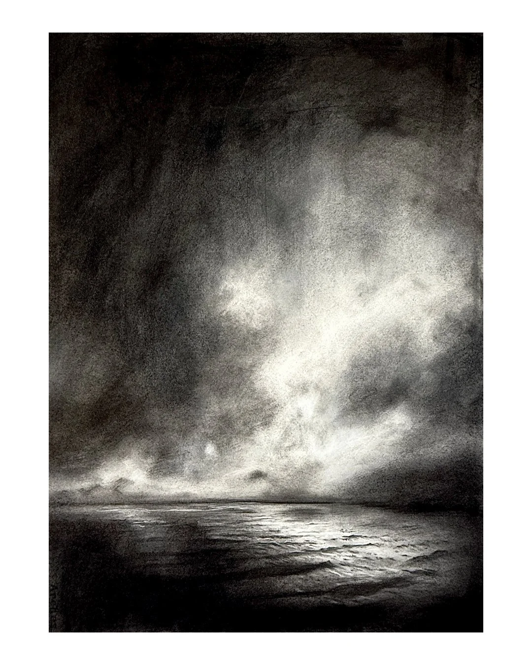 New drawing
Seascape, and cloudscape, full of mood and drama &ndash; the light breaking through the darkness, each knowing they need each other to exist 

Pan pastels, charcoal and graphite
50 x 70cm, Arches aquarelle
.
.
.
#seascape #cloudscape #dra
