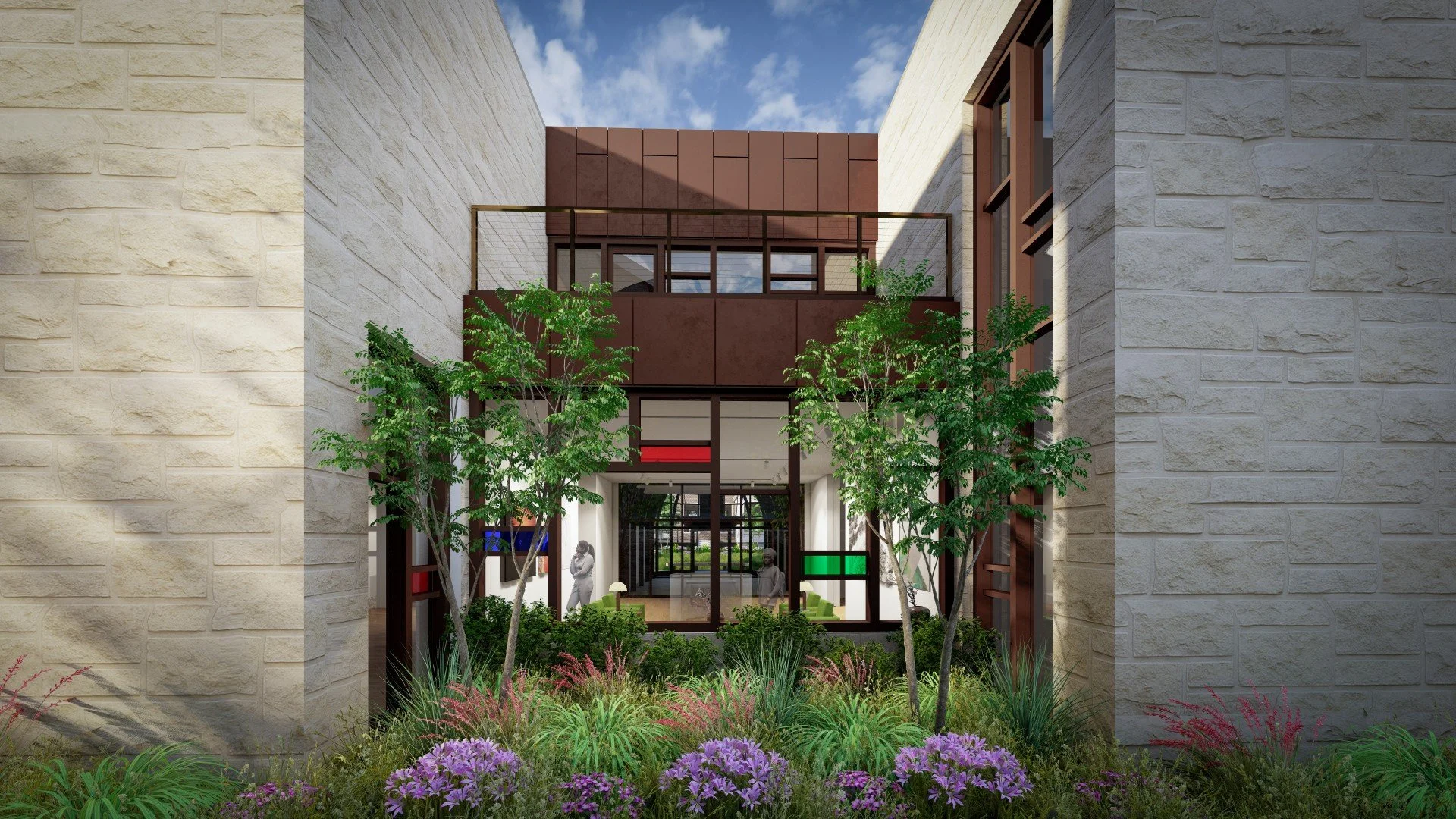 West Garden view of the Jim Thorpe Center for the Futures of Native Peoples.