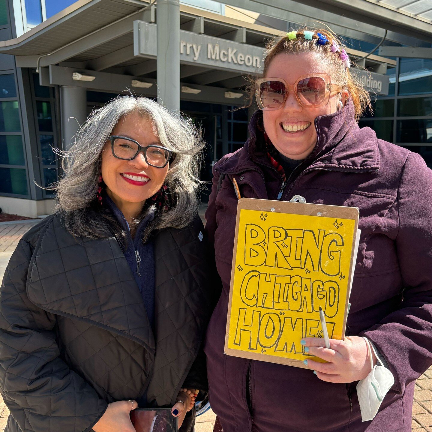 Proud to stand with this Bring Chicago Home volunteer working at the Early Voting location at Truman College today. Question 1 is on the ballot and our YES votes WILL be counted!🗳️

You can vote every day through March 19th at any Early Voting locat