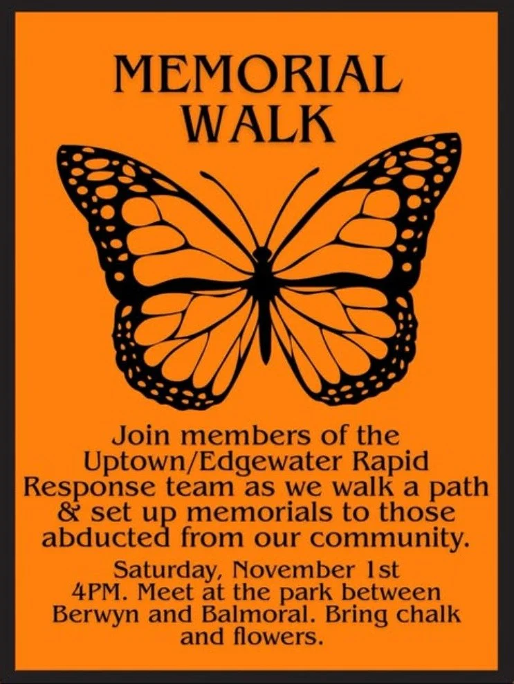 🔁 Reposted from @edgeville.team: 

&quot;Join on us Saturday, November 1 as we honor those who have been stolen from us. We will walk a path and set up memorials. Please bring chalk and flowers. Hope you can join us 🦋&quot;

[image description: but