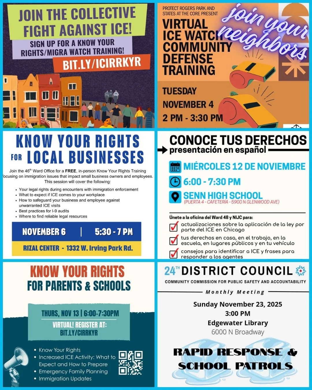 Looking for ways to take action and help protect our neighbors? Join one of these upcoming events to get involved (swipe to see more details about each event)

➡️ Join or host a training at any time with @icirr_il 

➡️ Tues, Nov 4 at 2pm &mdash; Virt